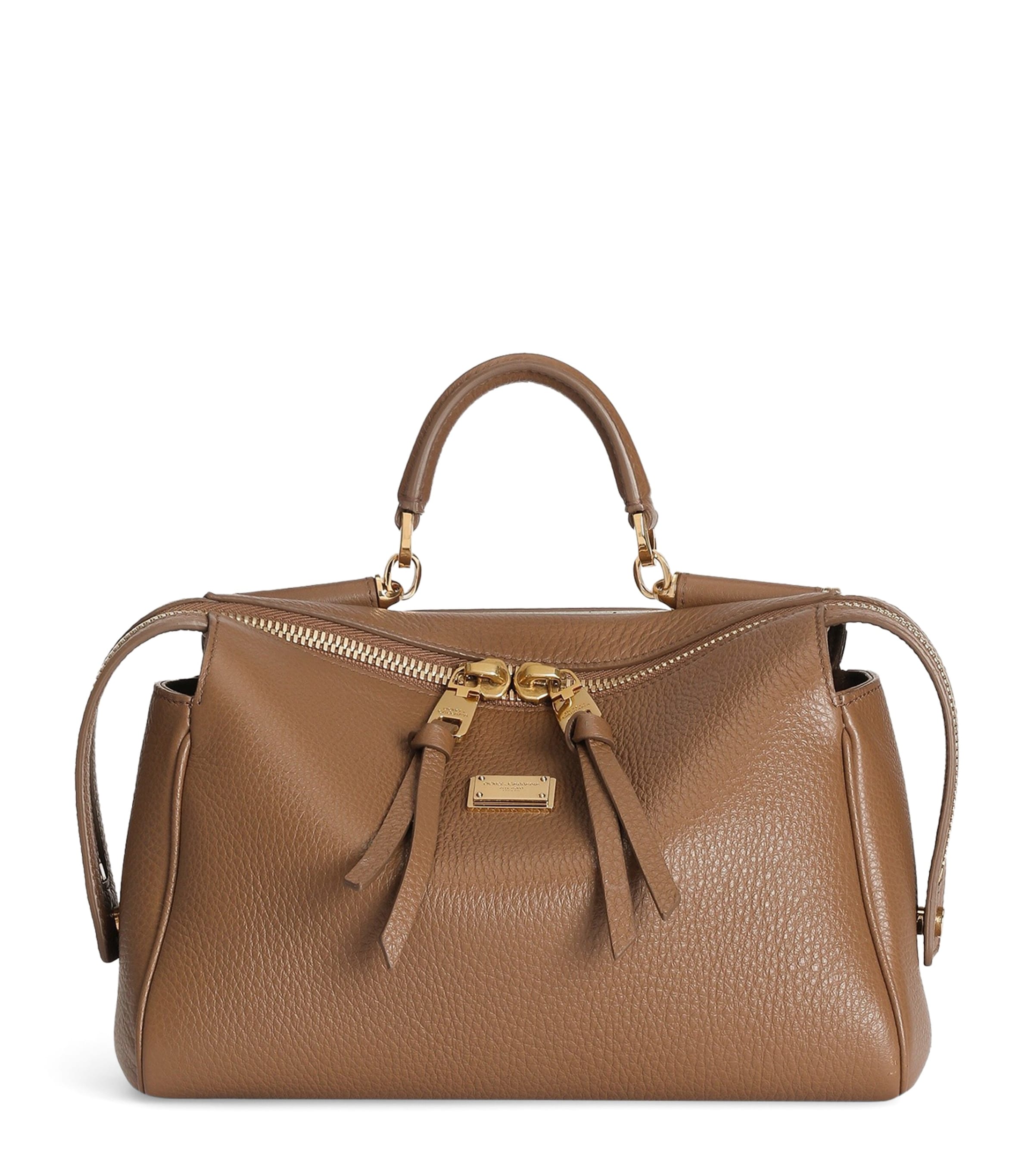 Dolce&Gabbana Calfskin Vittoria Top-Handle Bag Caramello