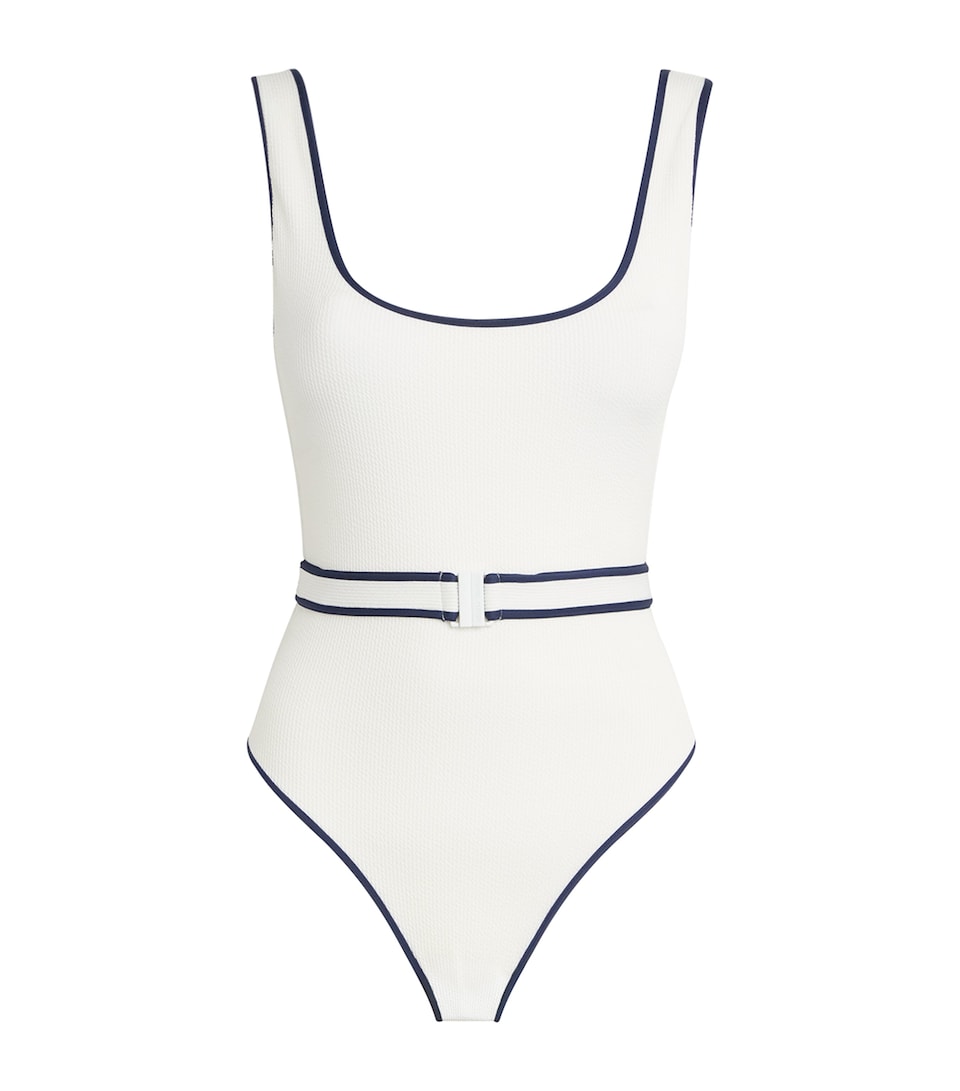 Melissa Odabash Womens Rio Belted Swimsuit White Ridges/navy