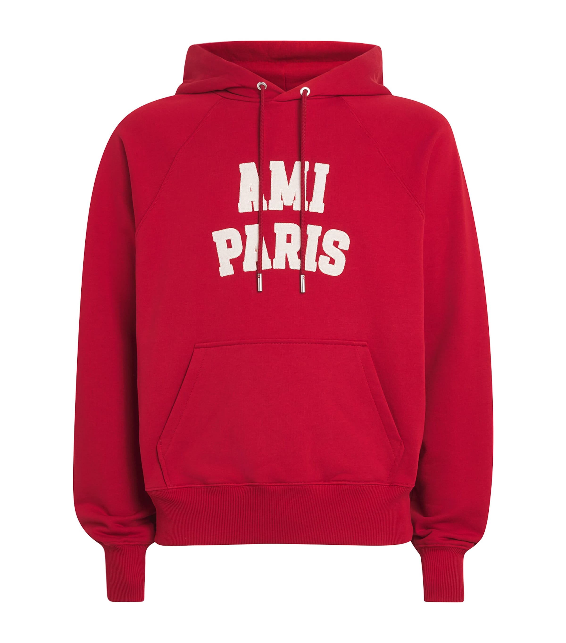 AMI Paris Mens Cotton Logo Hoodie Rouge Rubis/ivr