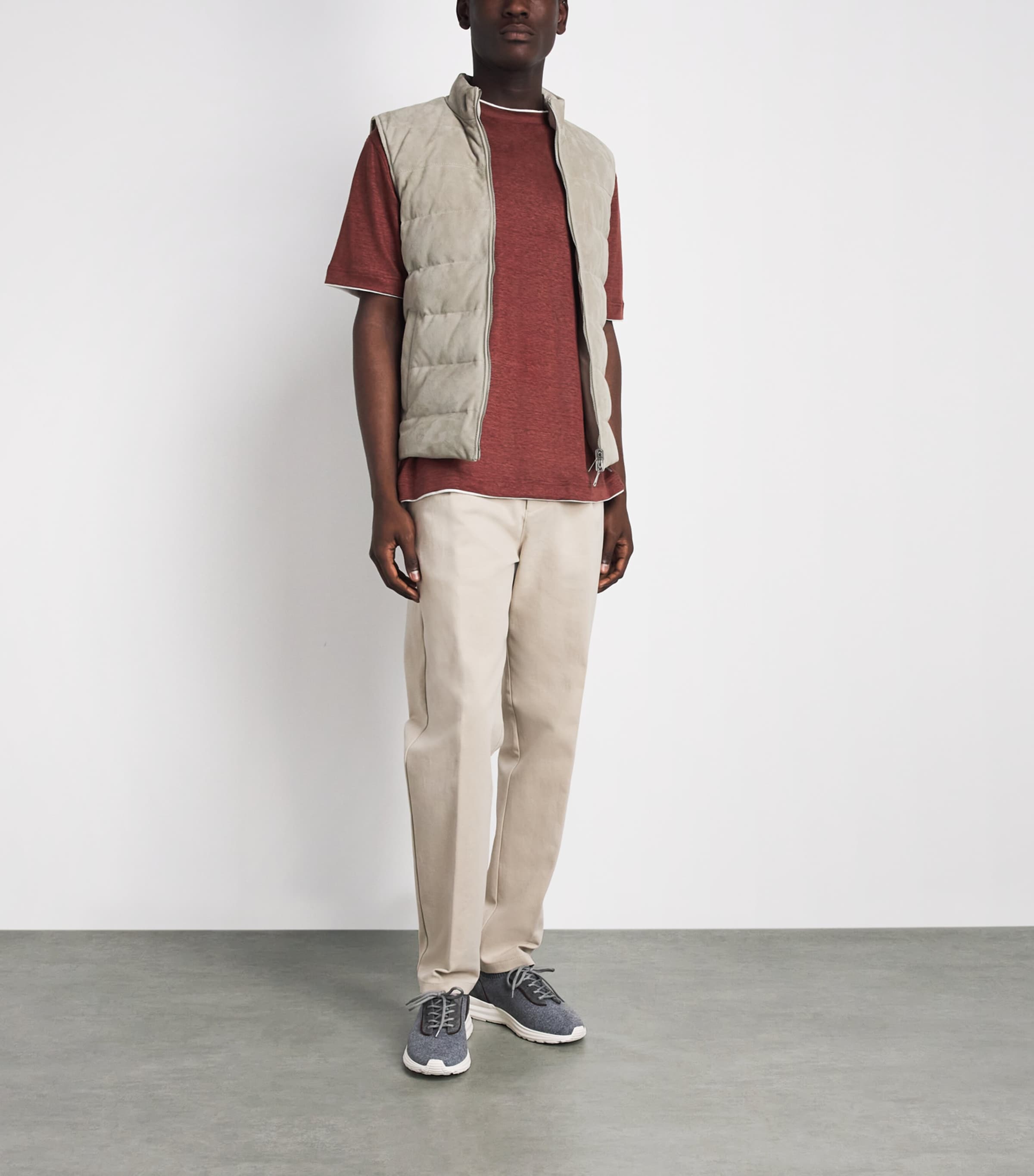 Eleventy Mens Linen Layered T-Shirt Bruciato Bianco