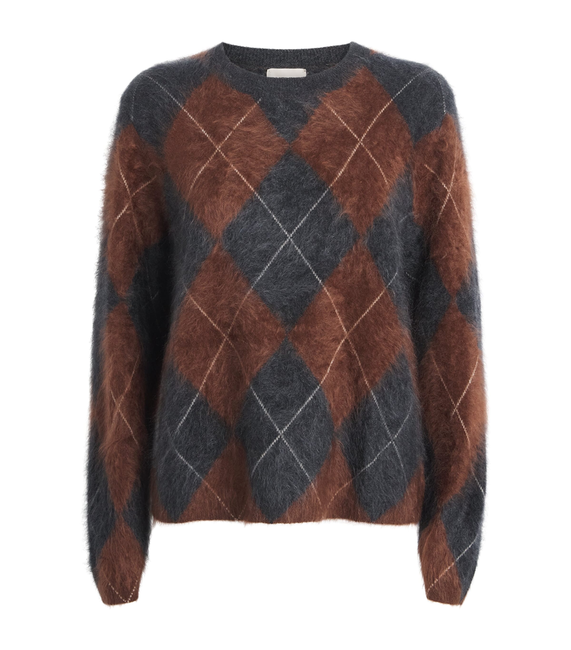 ME+EM Womens Cashmere Argyle Sweater Brown/charcoal