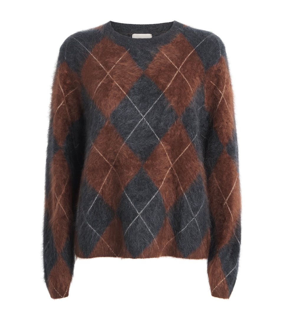 ME+EM Womens Cashmere Argyle Sweater Brown/charcoal