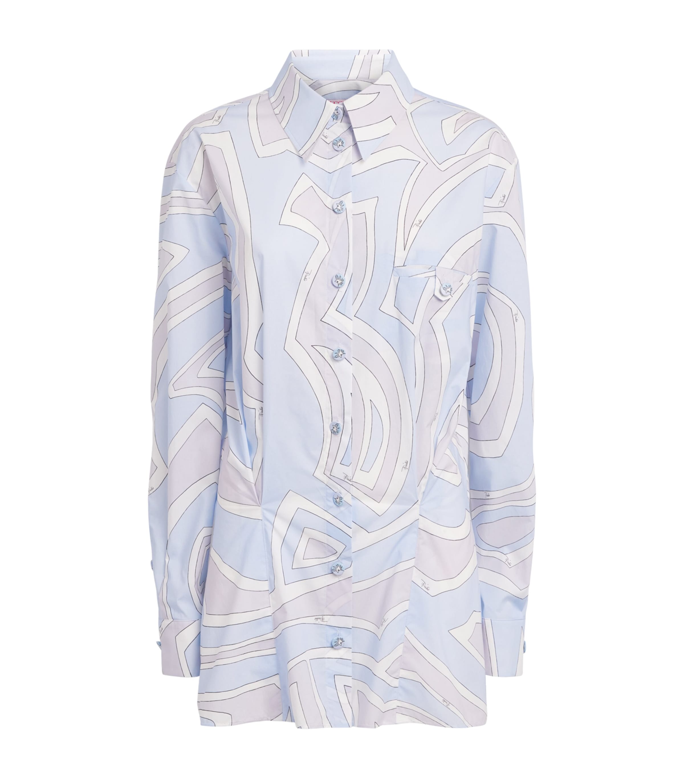 PUCCI Womens Cotton Print Tailored Shirt Dress Light Blue