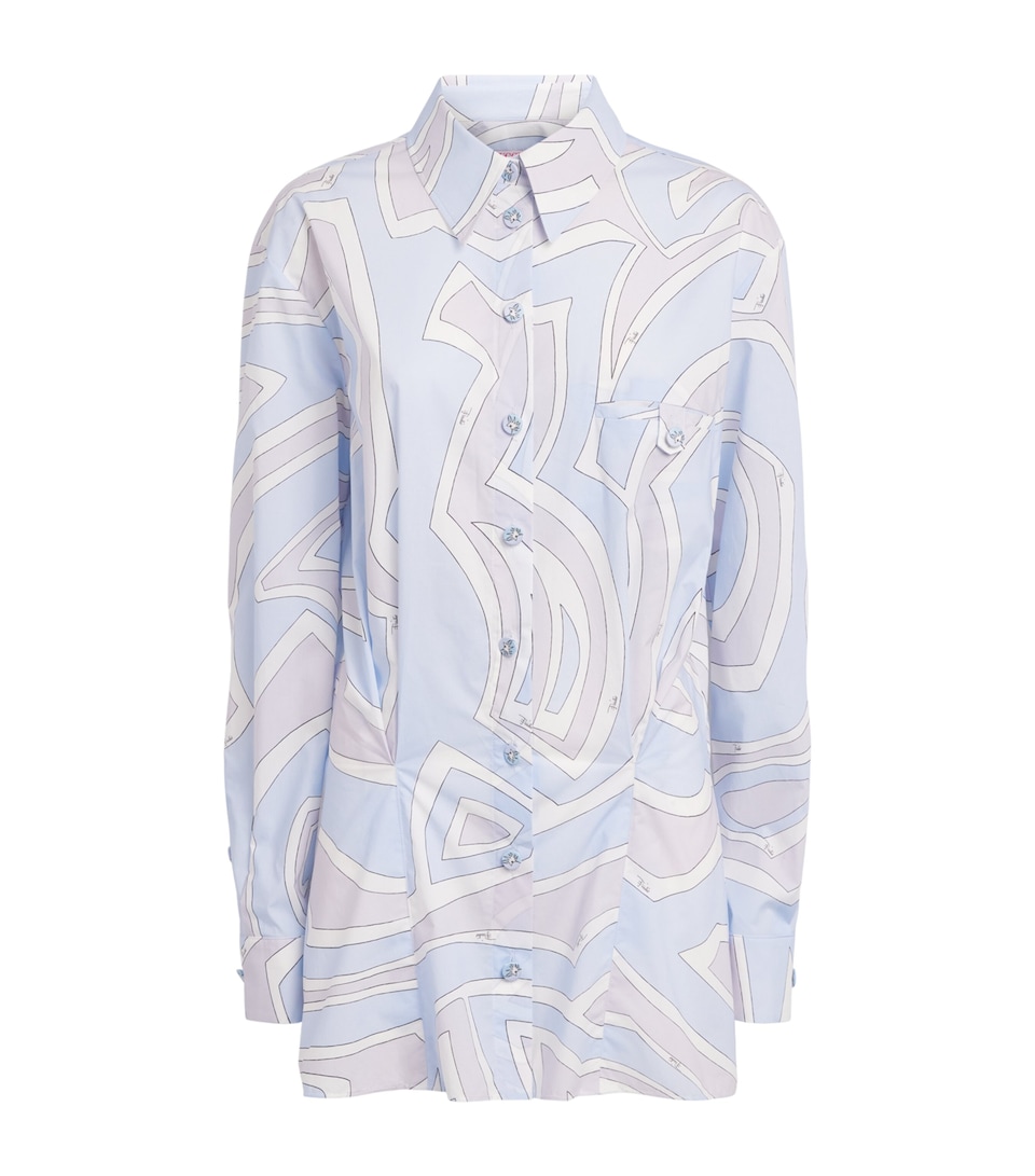 PUCCI Womens Cotton Print Tailored Shirt Dress Light Blue