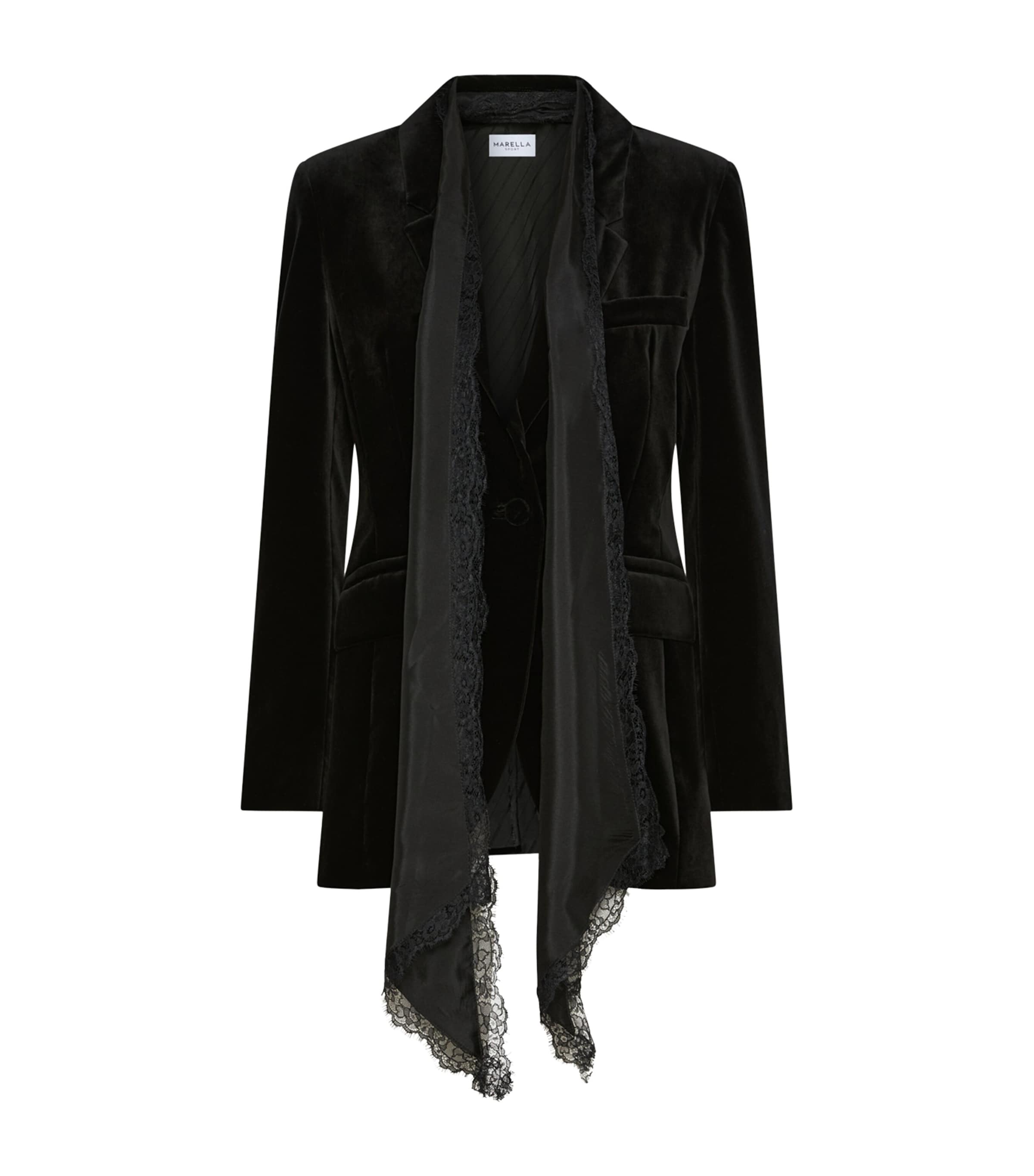 Marella Womens Stretch-Velvet Silk-Scarf Blazer Black