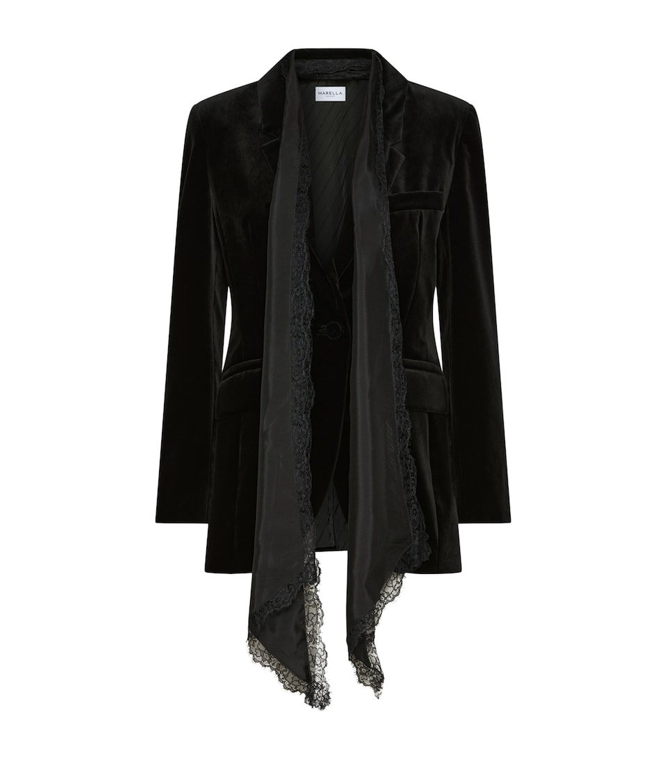 Marella Womens Stretch-Velvet Silk-Scarf Blazer Black