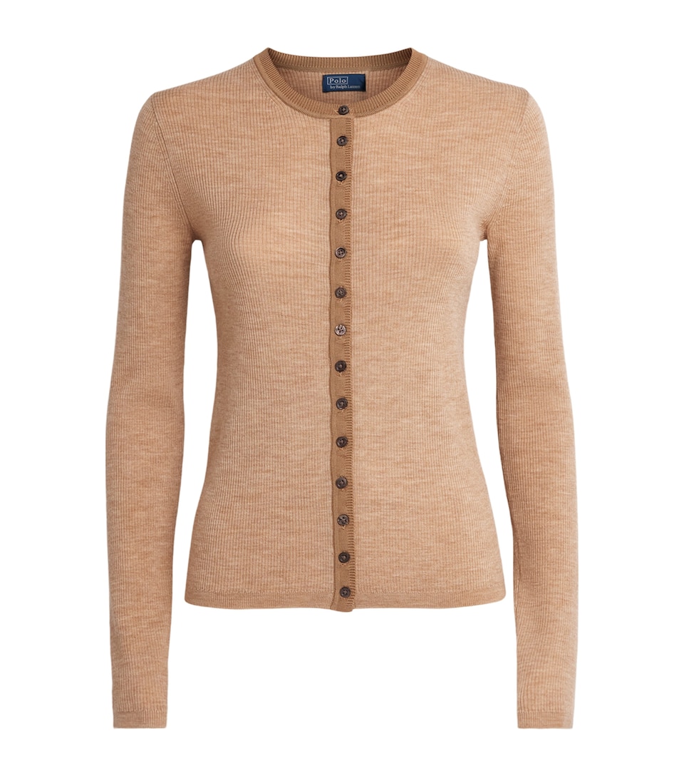 Polo Ralph Lauren Womens Wool Ribbed Cardigan Tan Melange