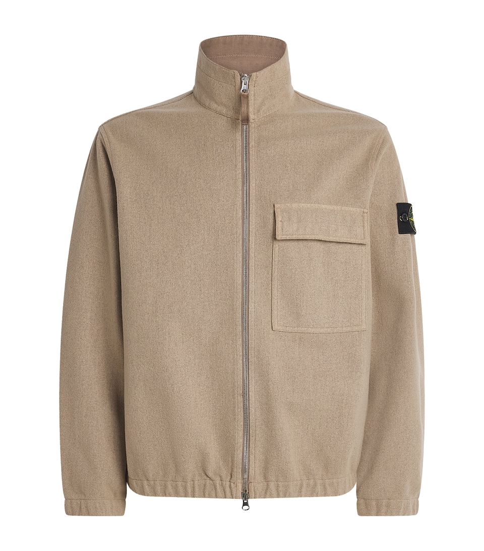 Stone Island Mens Virgin Wool-Blend Zip-Up Overshirt
