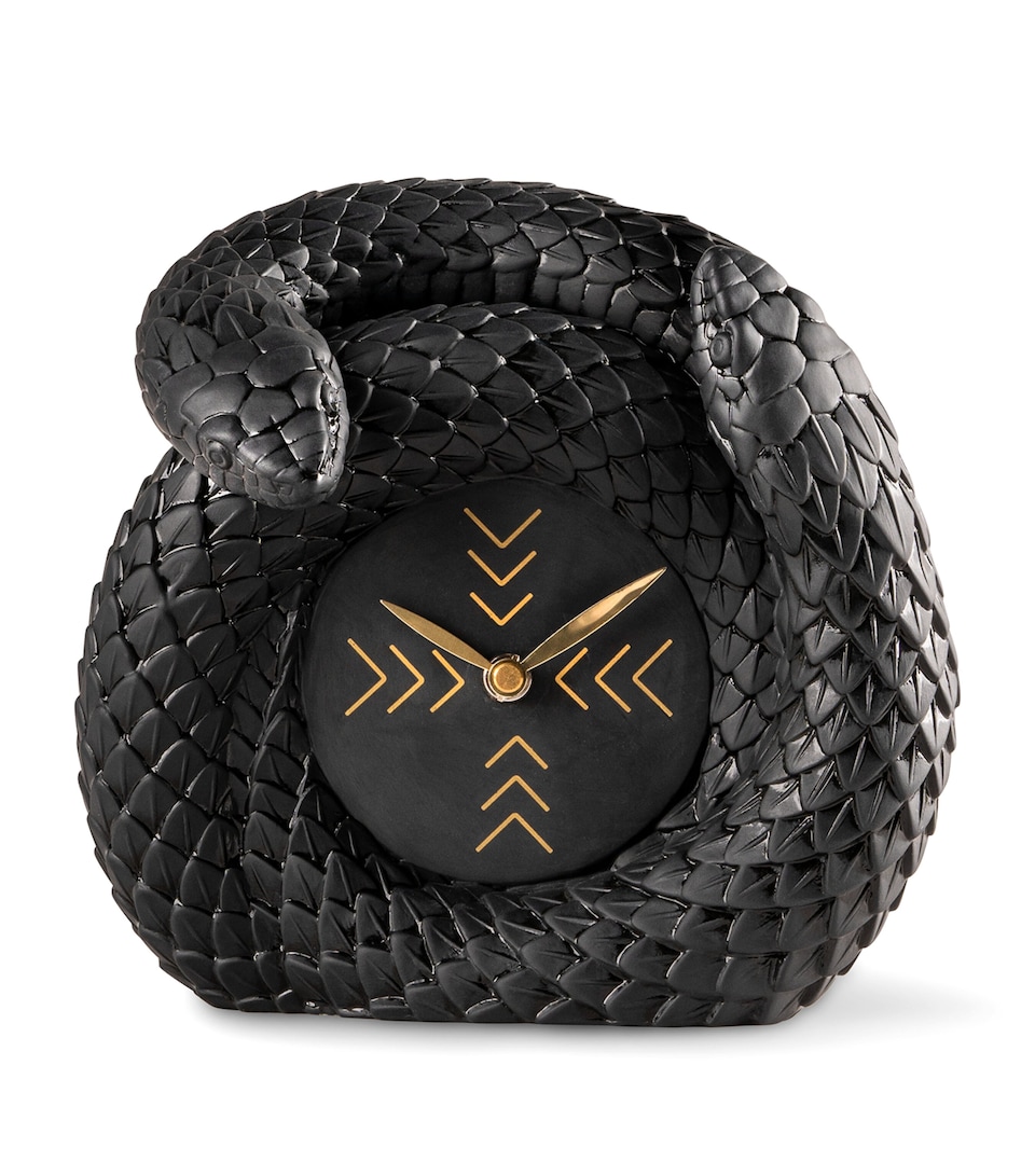 Lladró Porcelain Snakes Clock Black & Gold