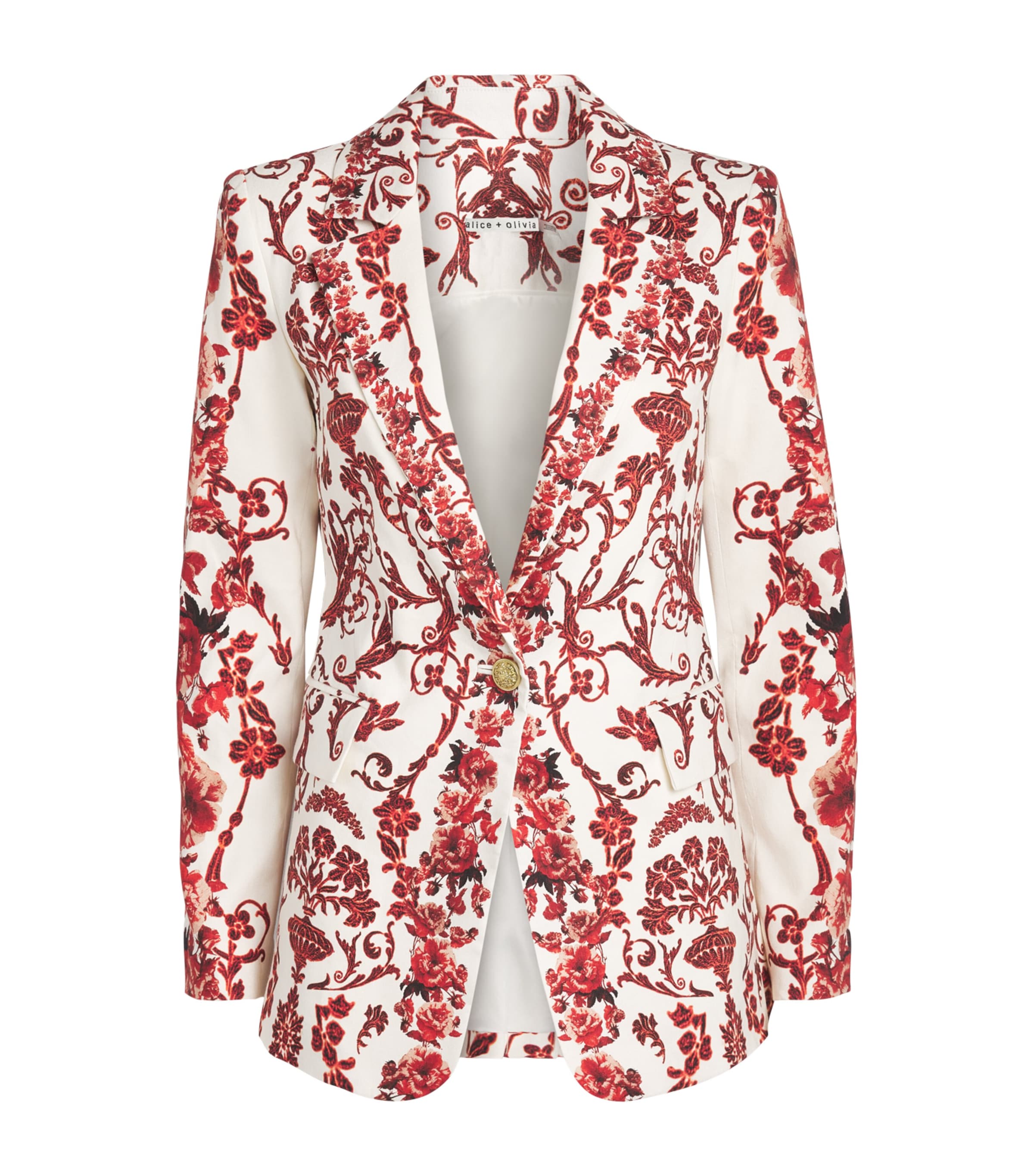 Alice+Olivia Womens Linen-Blend Printed Macey Blazer Winding Road