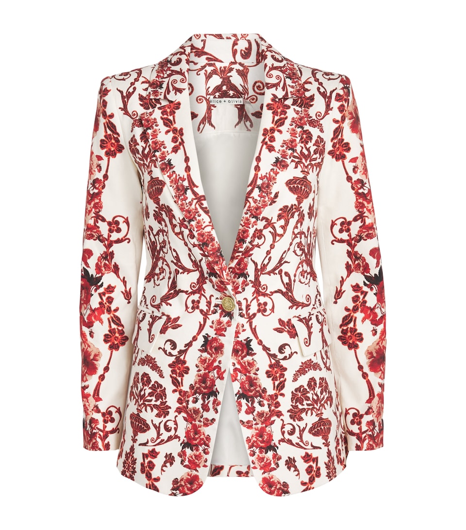 Alice+Olivia Womens Linen-Blend Printed Macey Blazer Winding Road