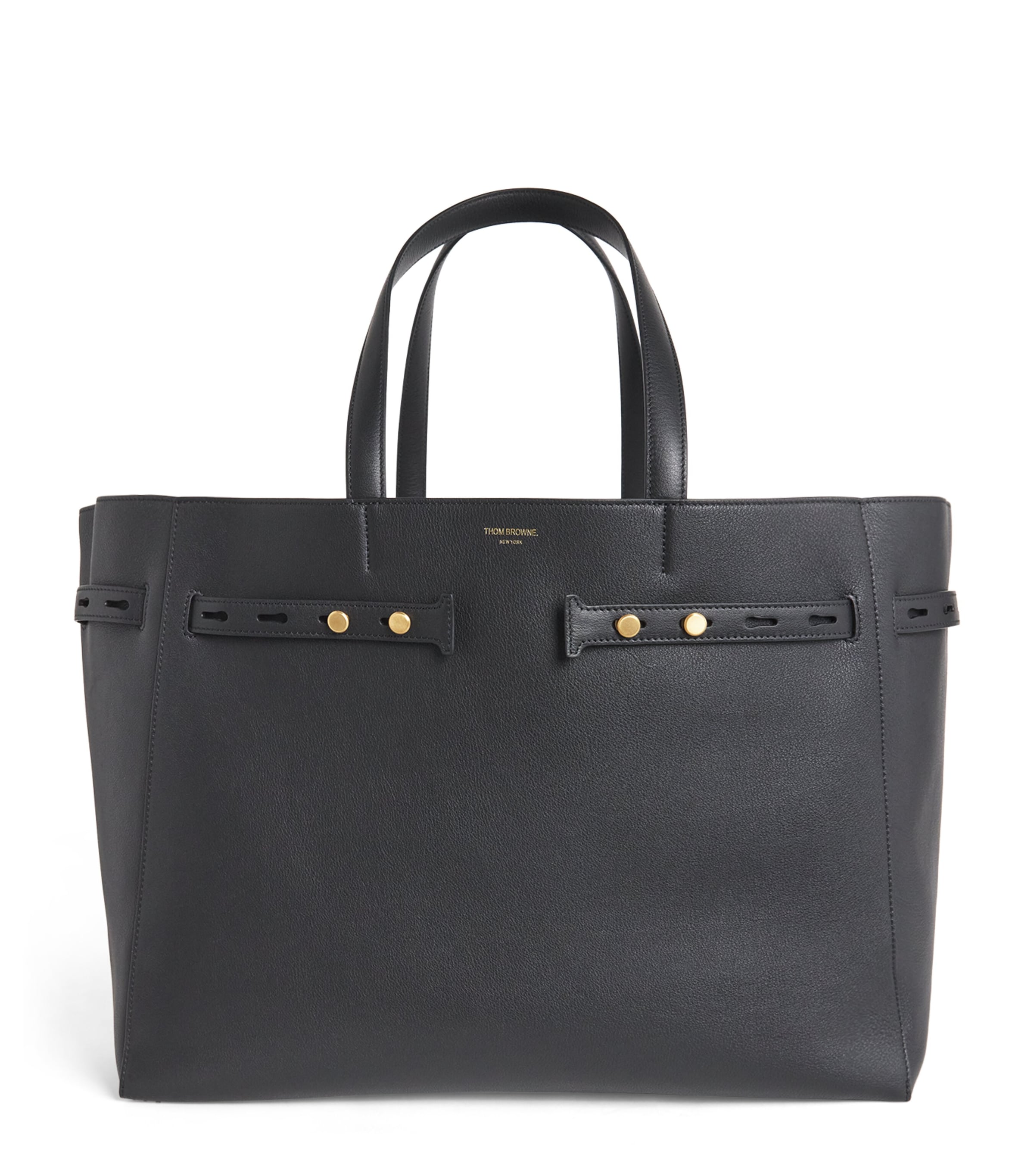 Thom Browne Leather Cabas Tote Bag Black