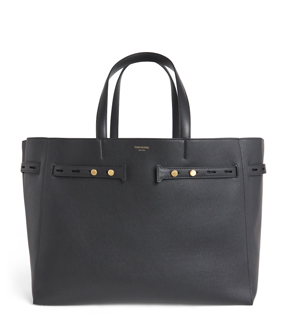 Thom Browne Leather Cabas Tote Bag Black