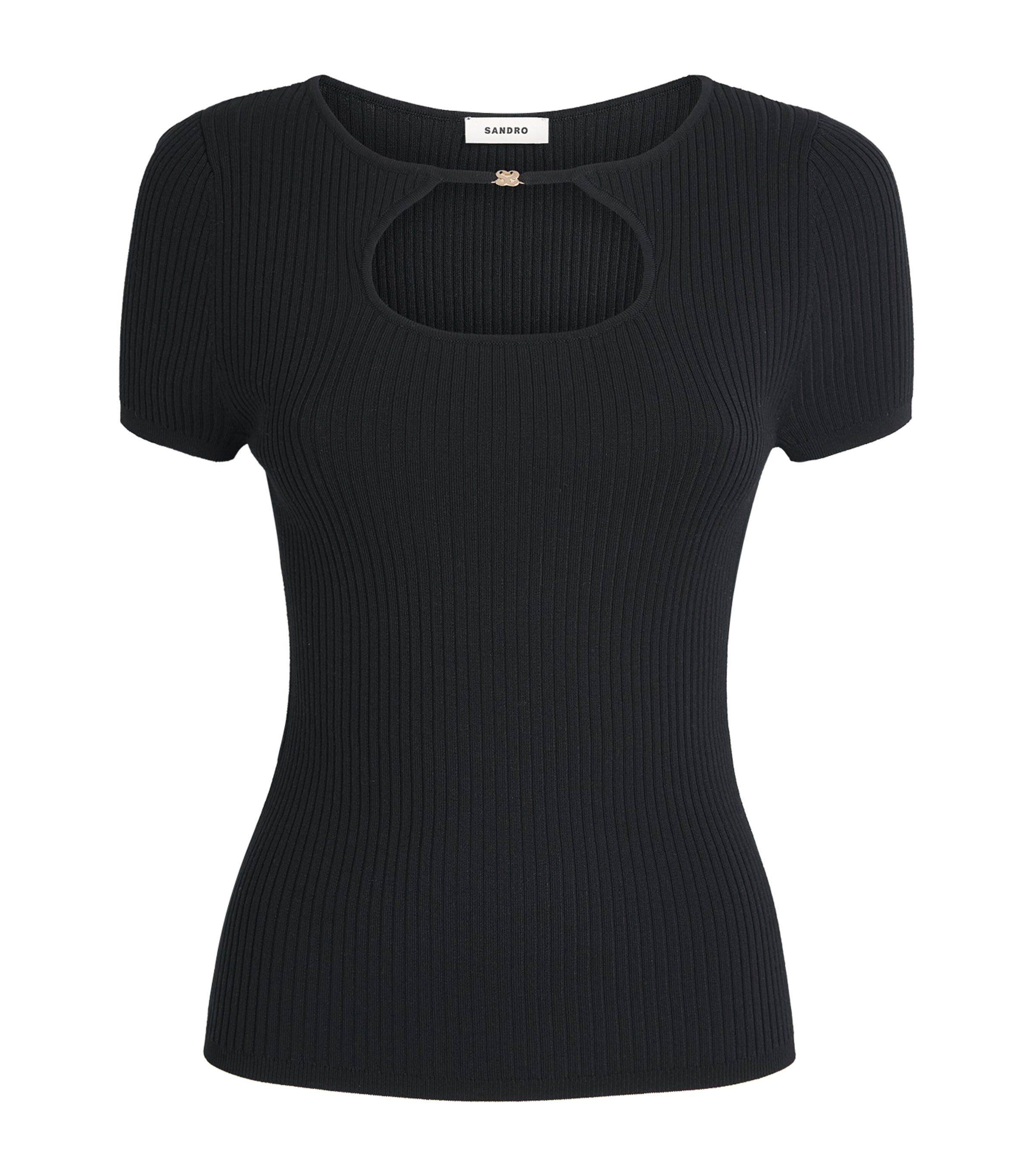 Sandro Paris Womens Knitted Rib Cut-Out Top Black