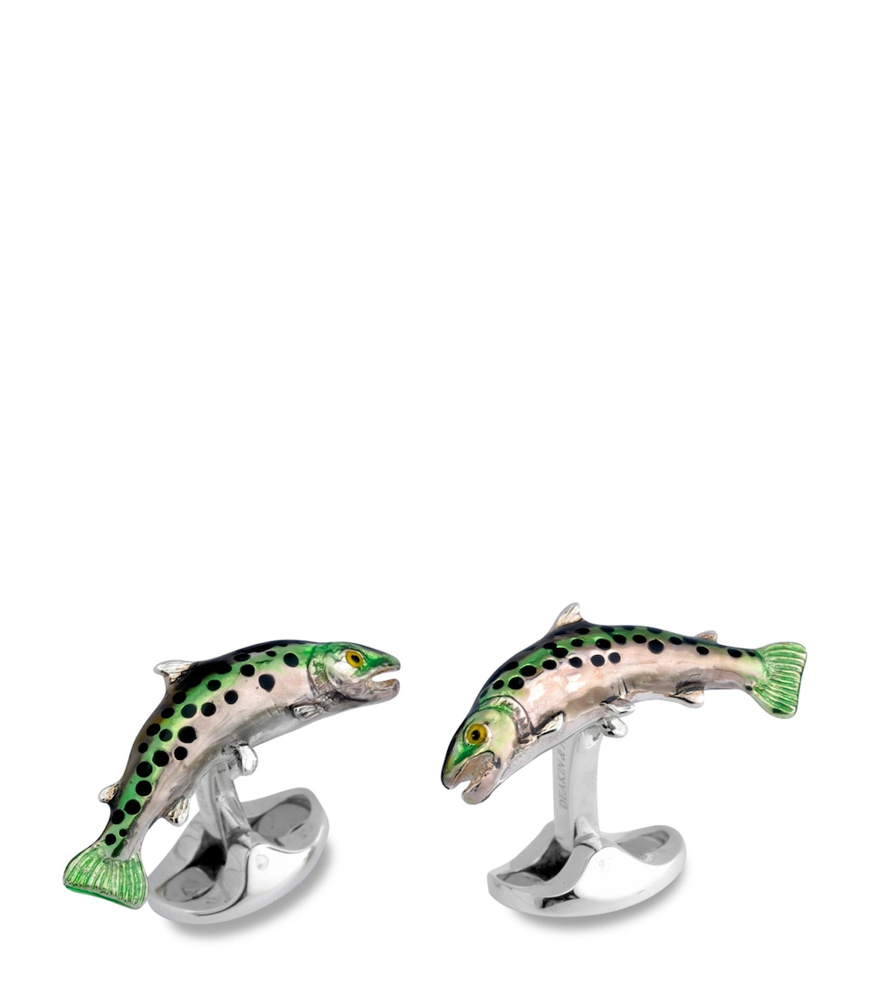 Deakin & Francis Sterling Silver Trout Cufflinks Green