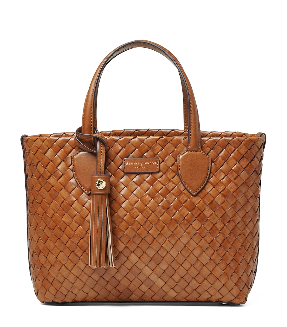 Aspinal Of London Small Woven Leather London Tote Bag Tan