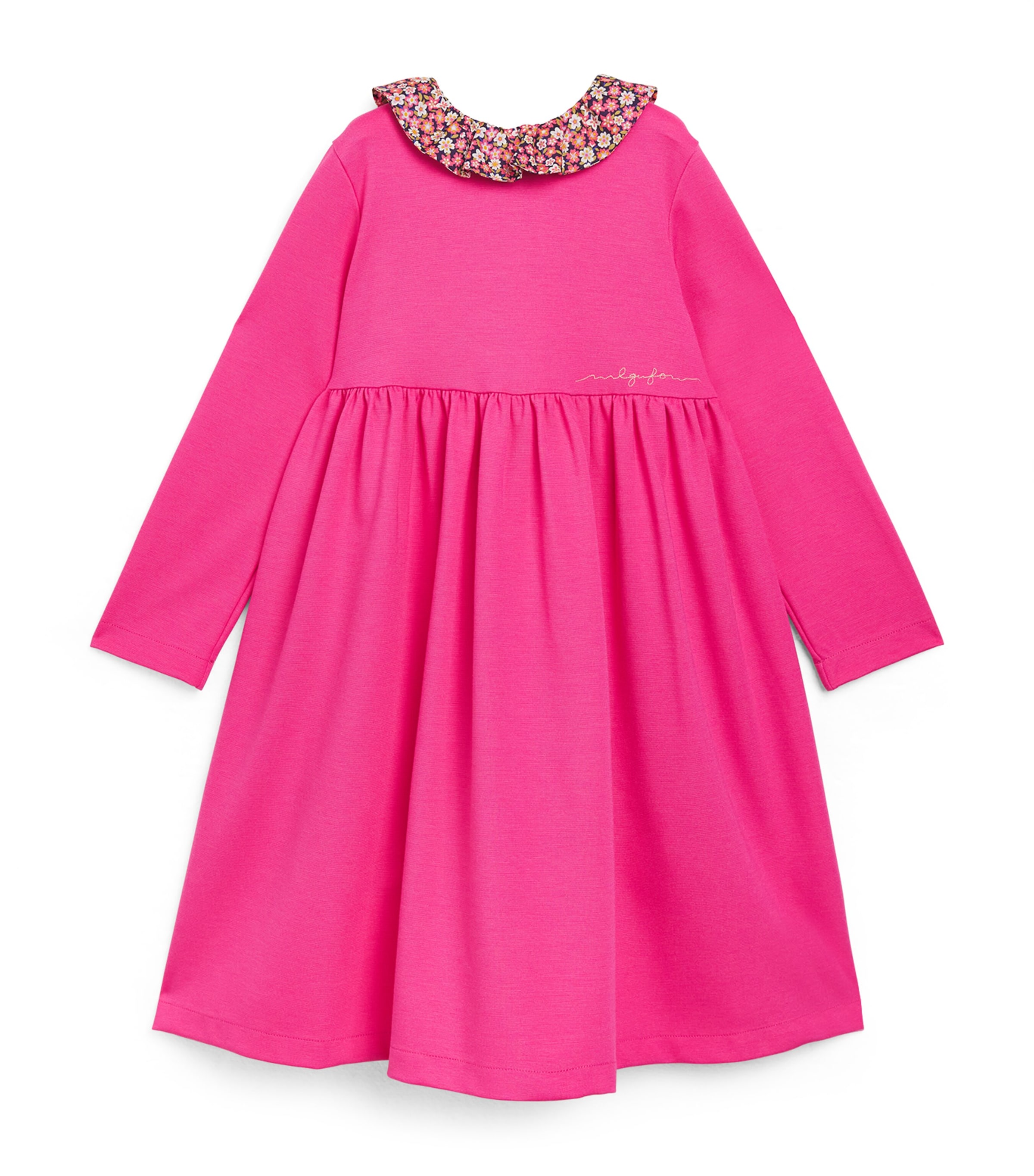 Il Gufo Floral Ruffle Dress (6 Months - 6 Years) Strong Pink