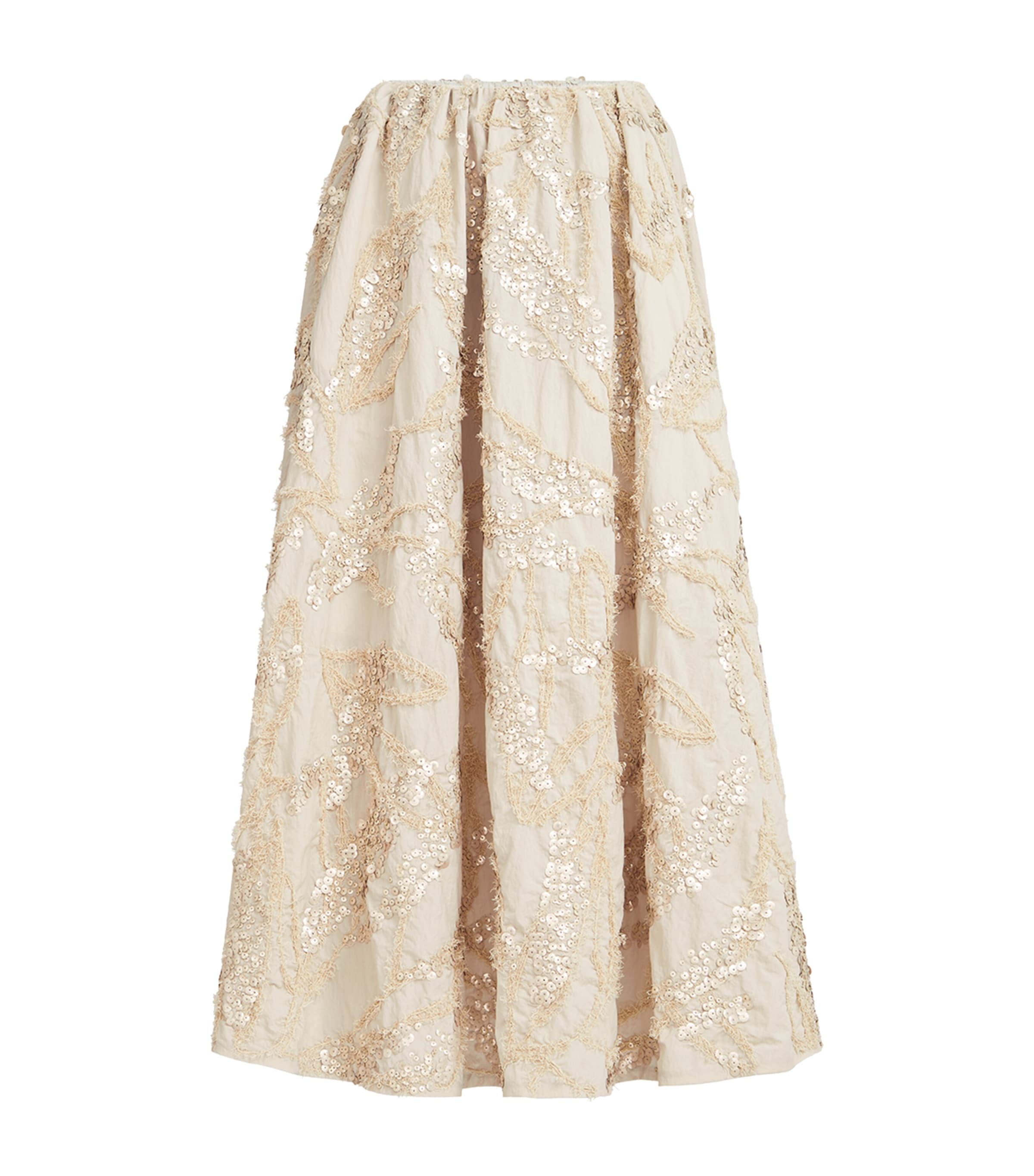 Brunello Cucinelli Womens Cotton-Blend Embroidered Midi Skirt