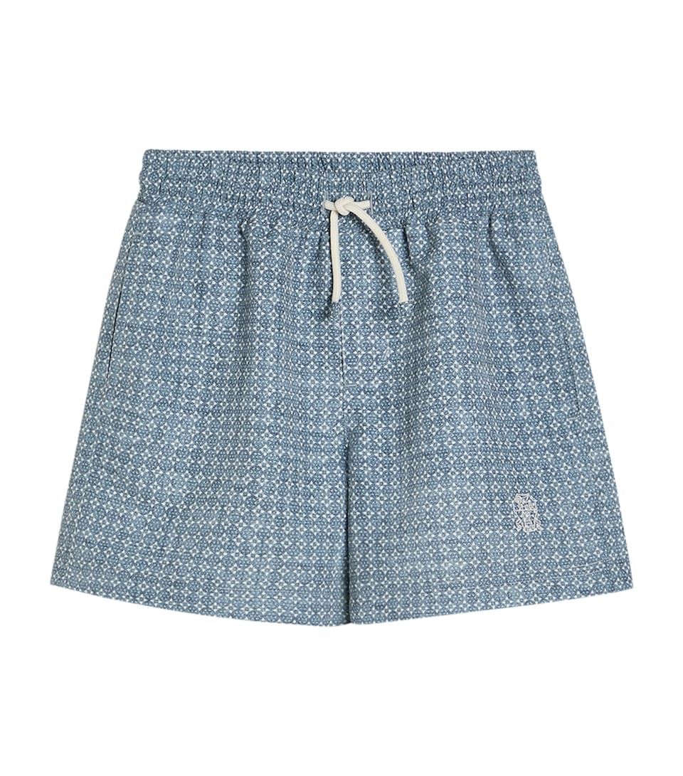 Brunello Cucinelli Kids Printed Embroidered Swim Shorts (4-6 Years)