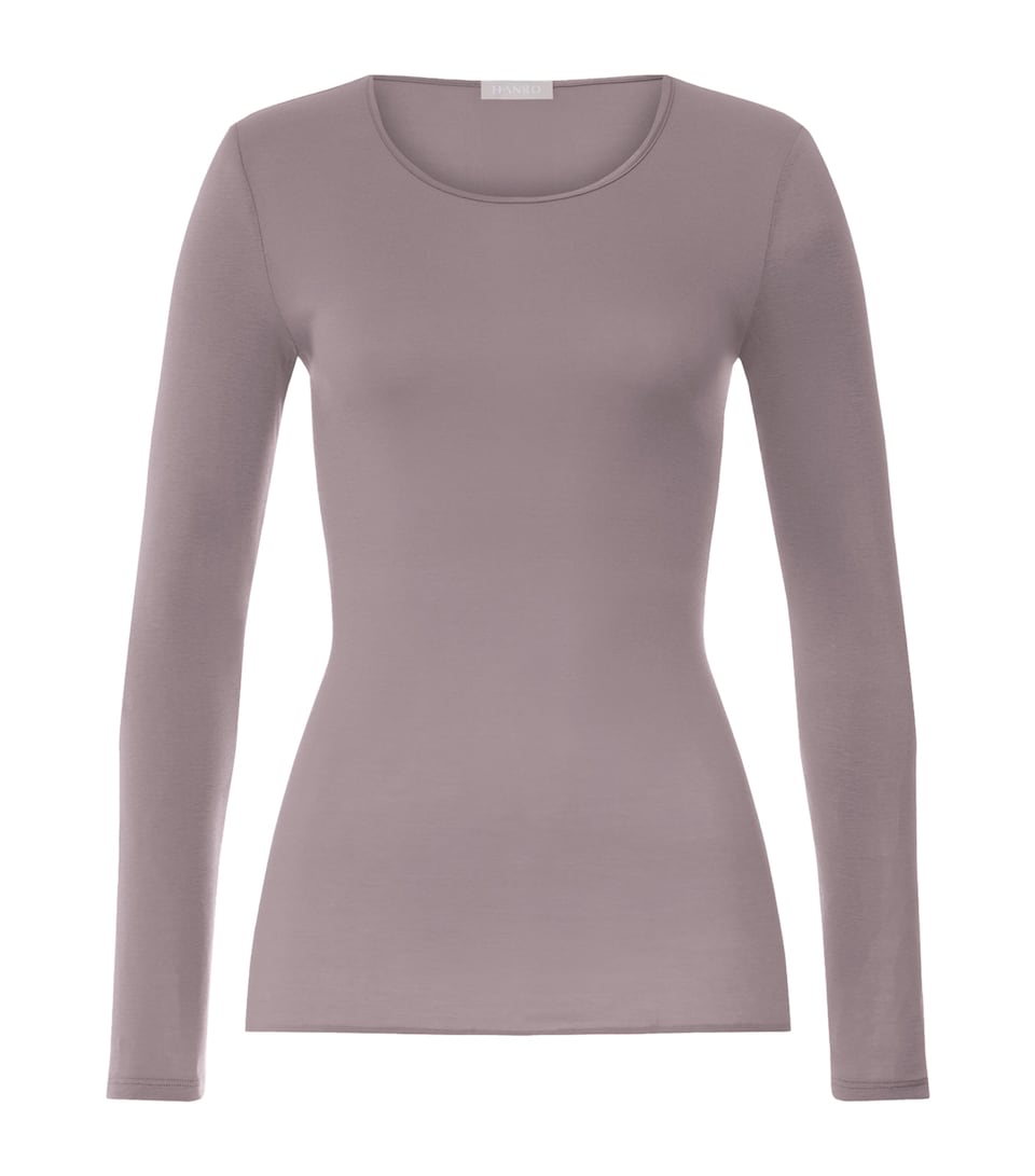 Hanro Womens Cotton Seamless Long-Sleeve T-Shirt Stormy Rose