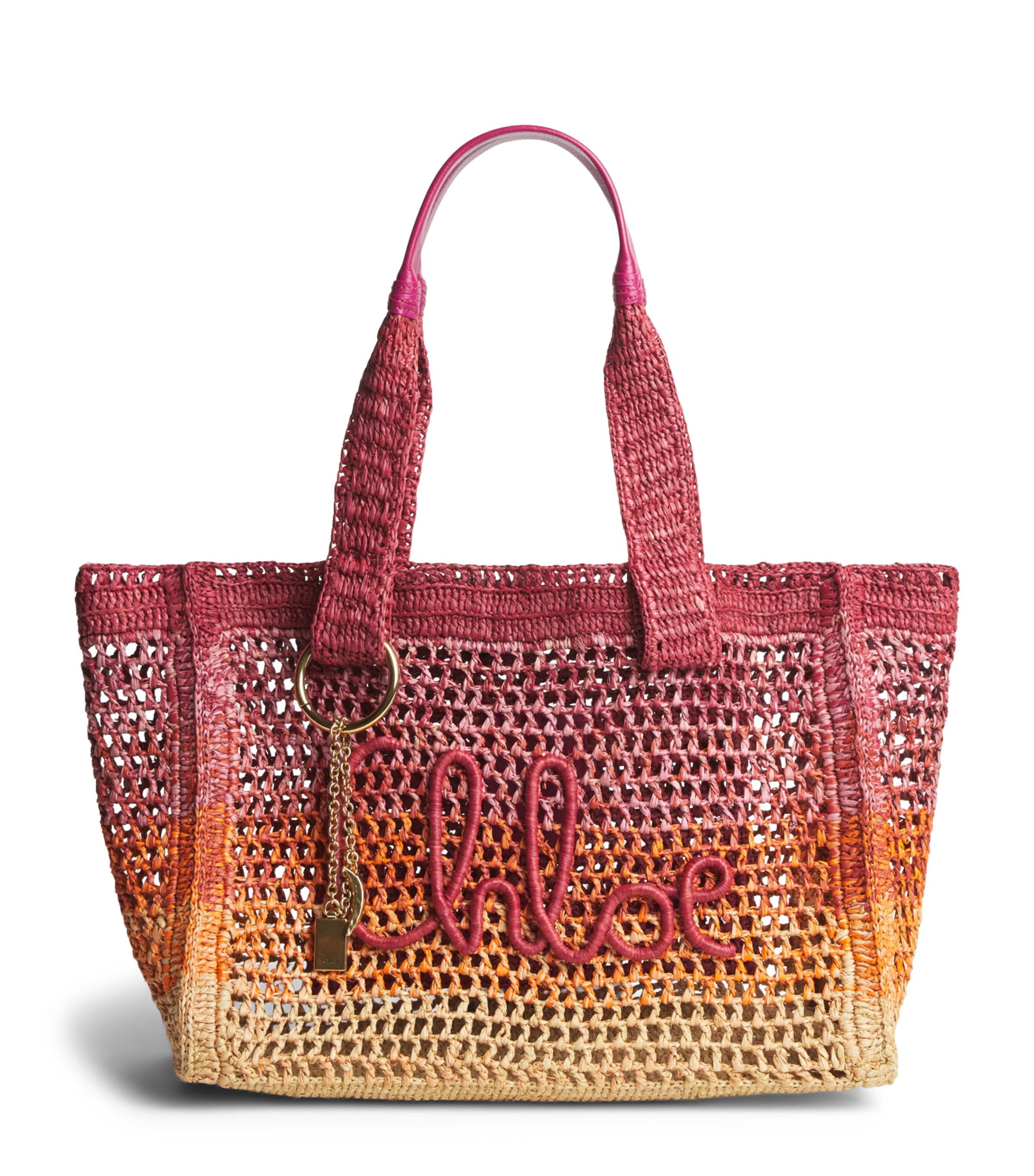 Chloé Raffia Summer Banana East-West Tote Bag Multicolor Orange