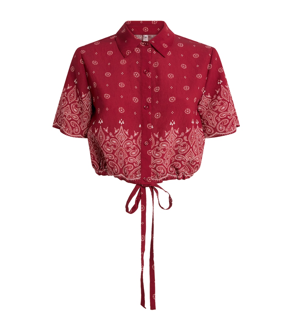 Devon Windsor Womens Bandana Print Cropped Rosie Shirt Merlot