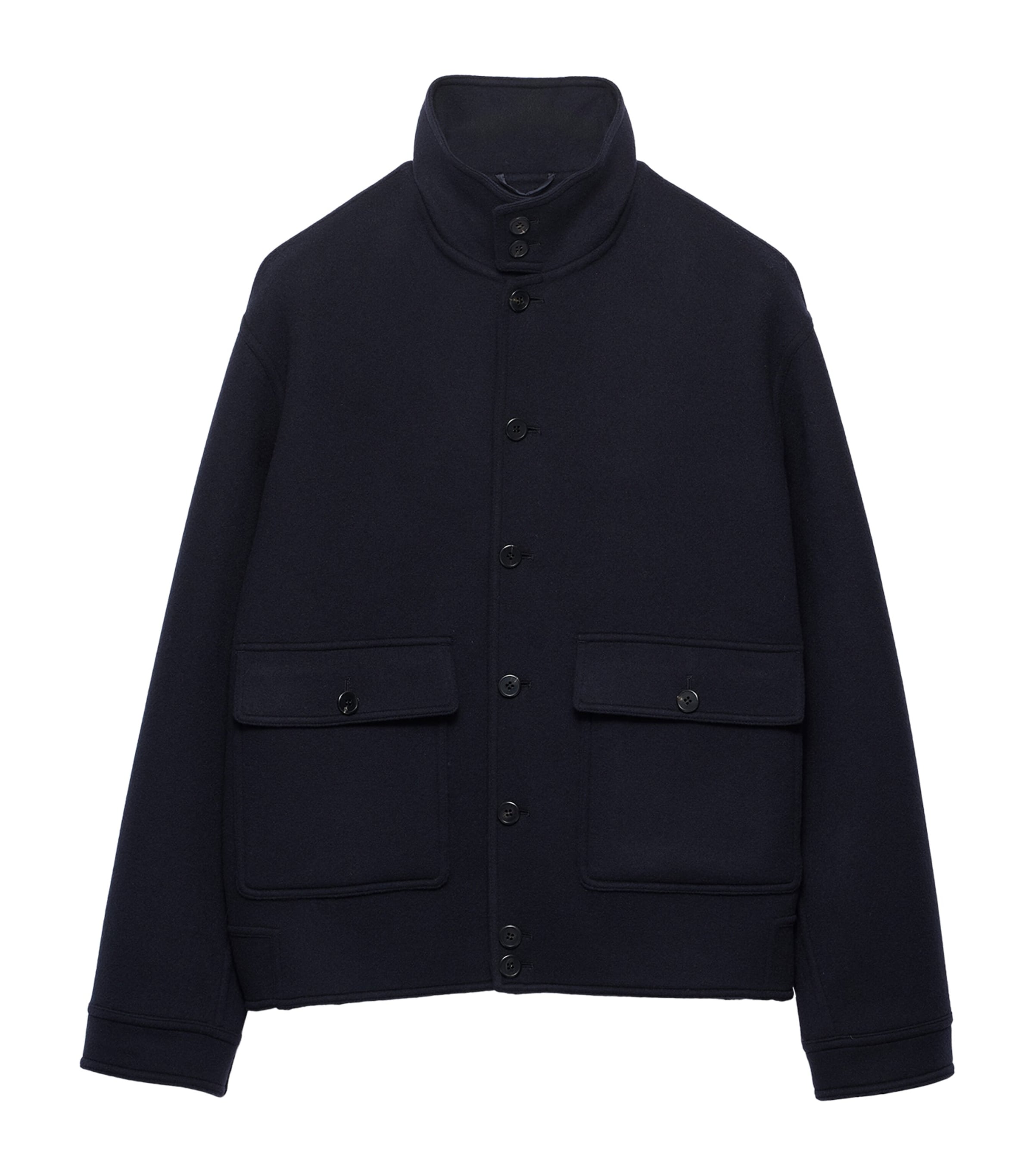 Prada Mens Cashmere Stand-Collar Bomber Jacket Blue