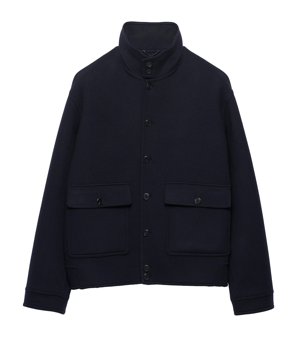 Prada Mens Cashmere Stand-Collar Bomber Jacket Blue