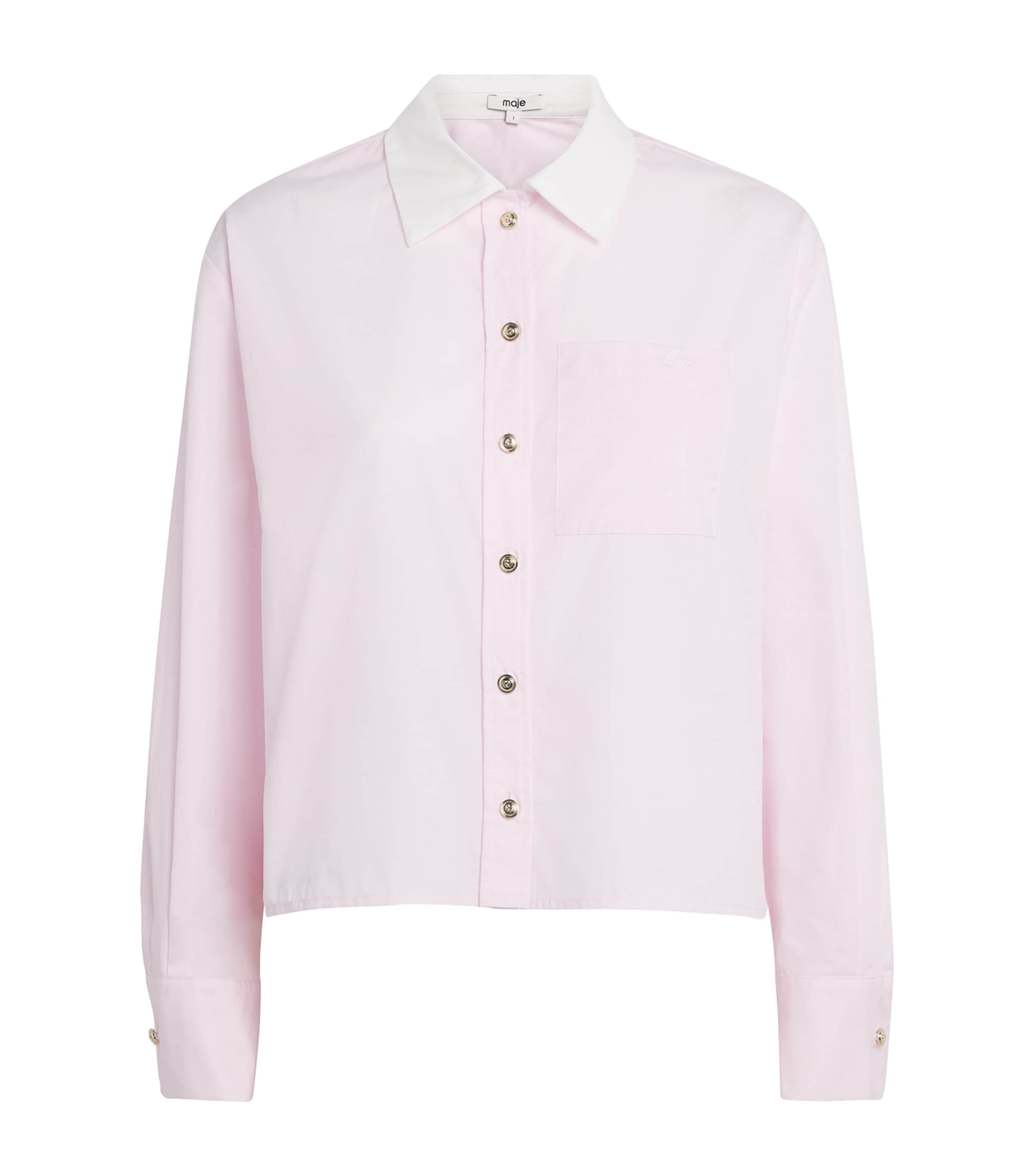 Maje Womens Cotton Cropped Shirt Pale Pink