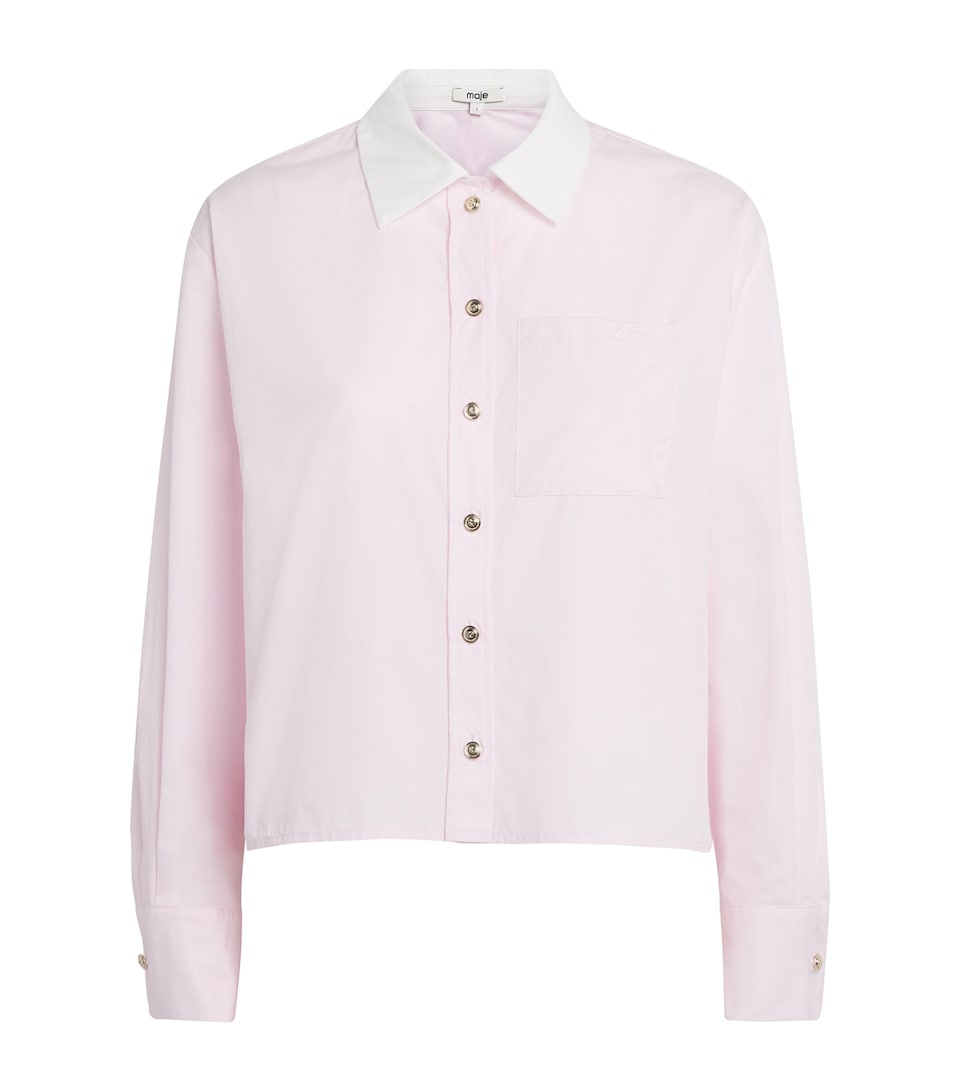 Maje Womens Cotton Cropped Shirt Pale Pink