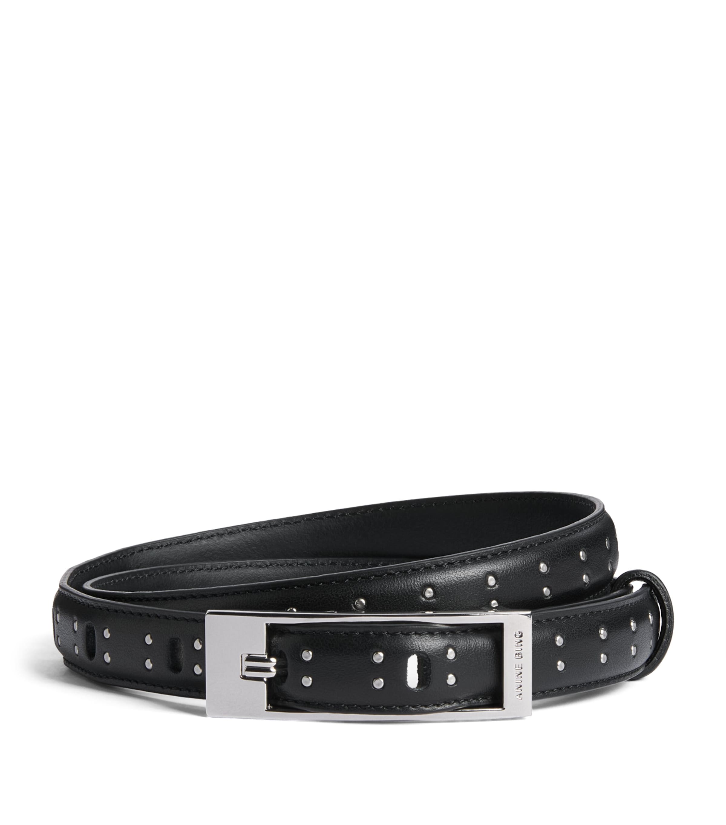 ANINE BING Leather Studded Ely Belt Black