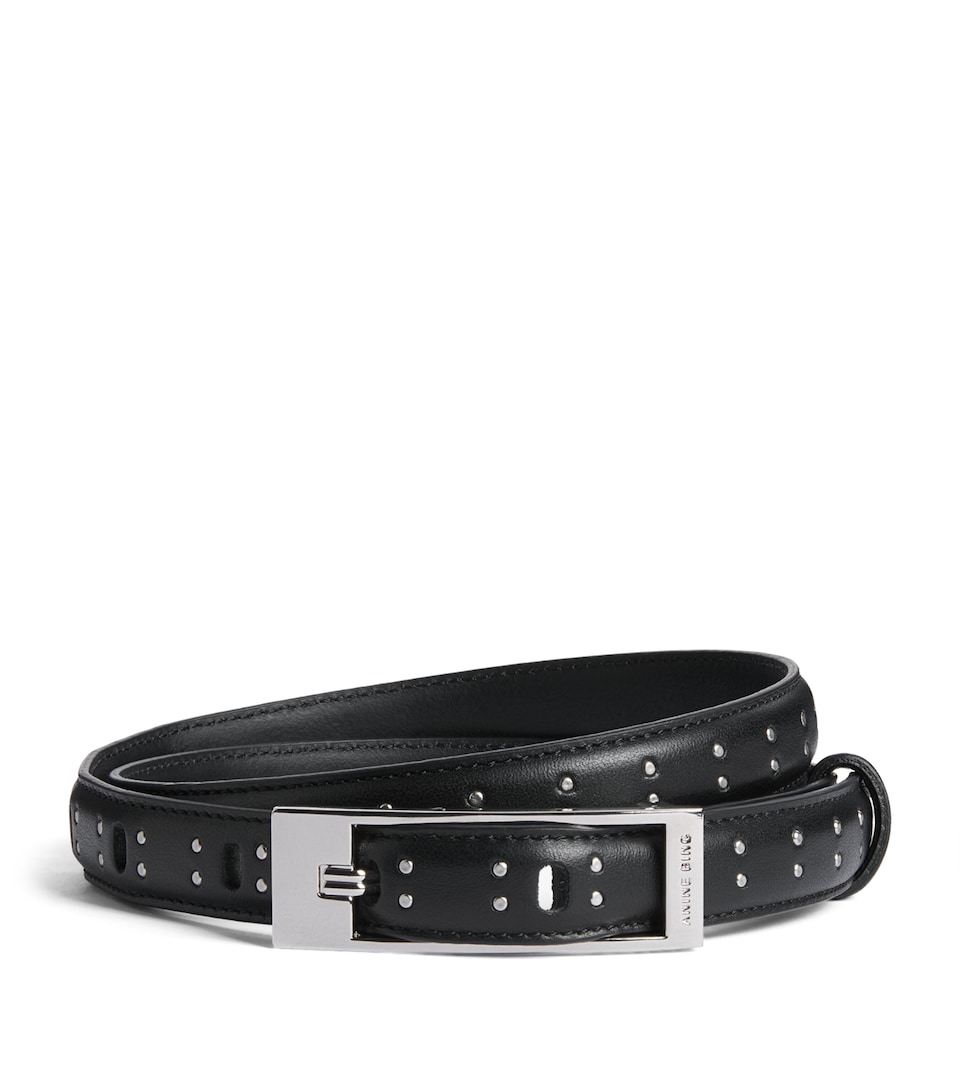 ANINE BING Leather Studded Ely Belt Black