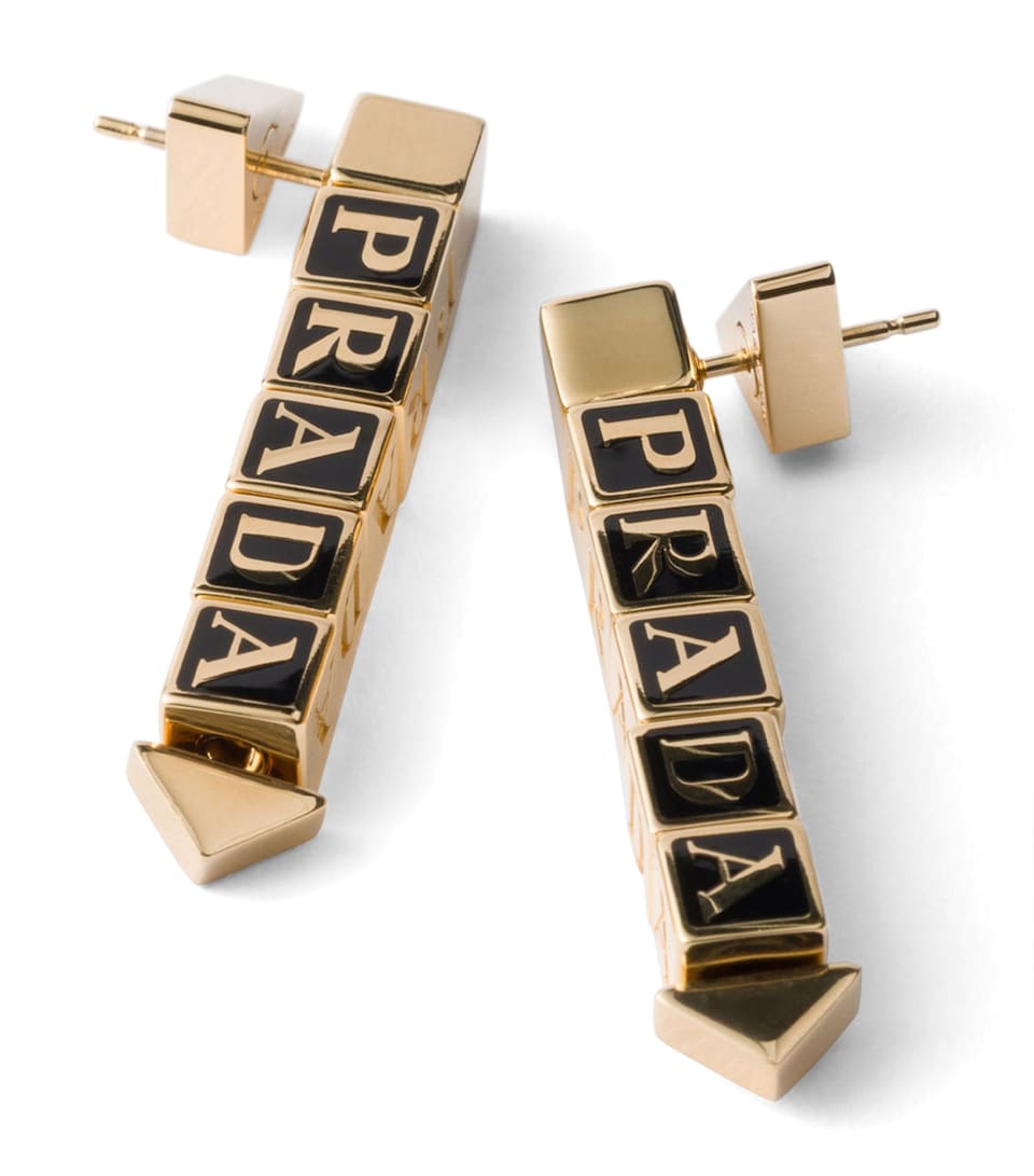 Prada Enamel-Detail Logo Earrings Gold/silver