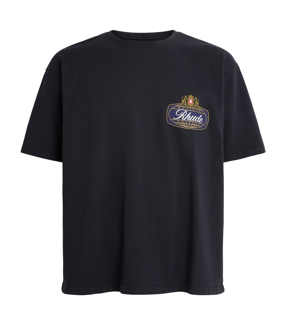 Rhude Mens Cotton Safari Crest T-Shirt Vntg Blk/blu/rd