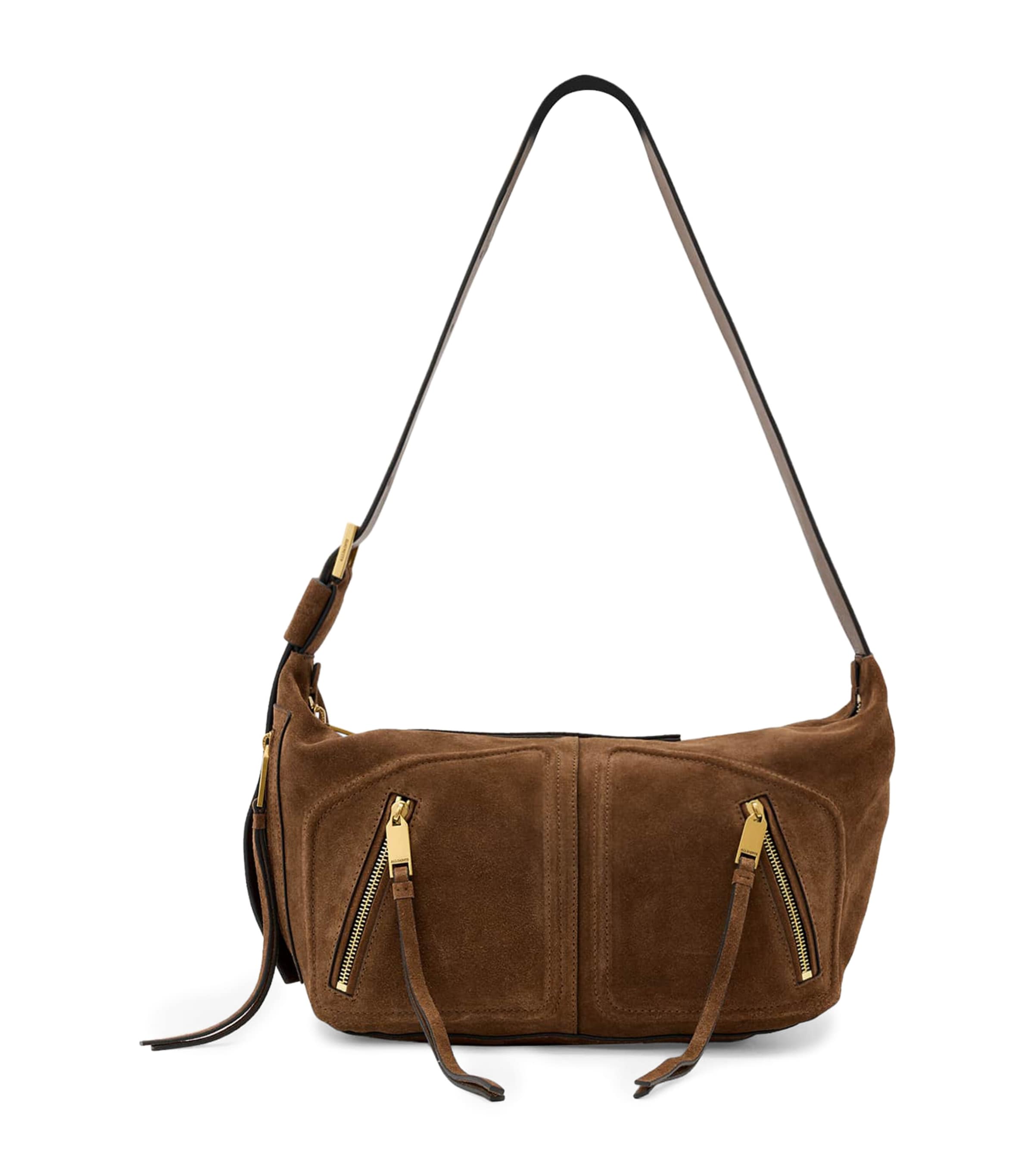 AllSaints Suede Jean Rey Shoulder Bag Sugar Brown