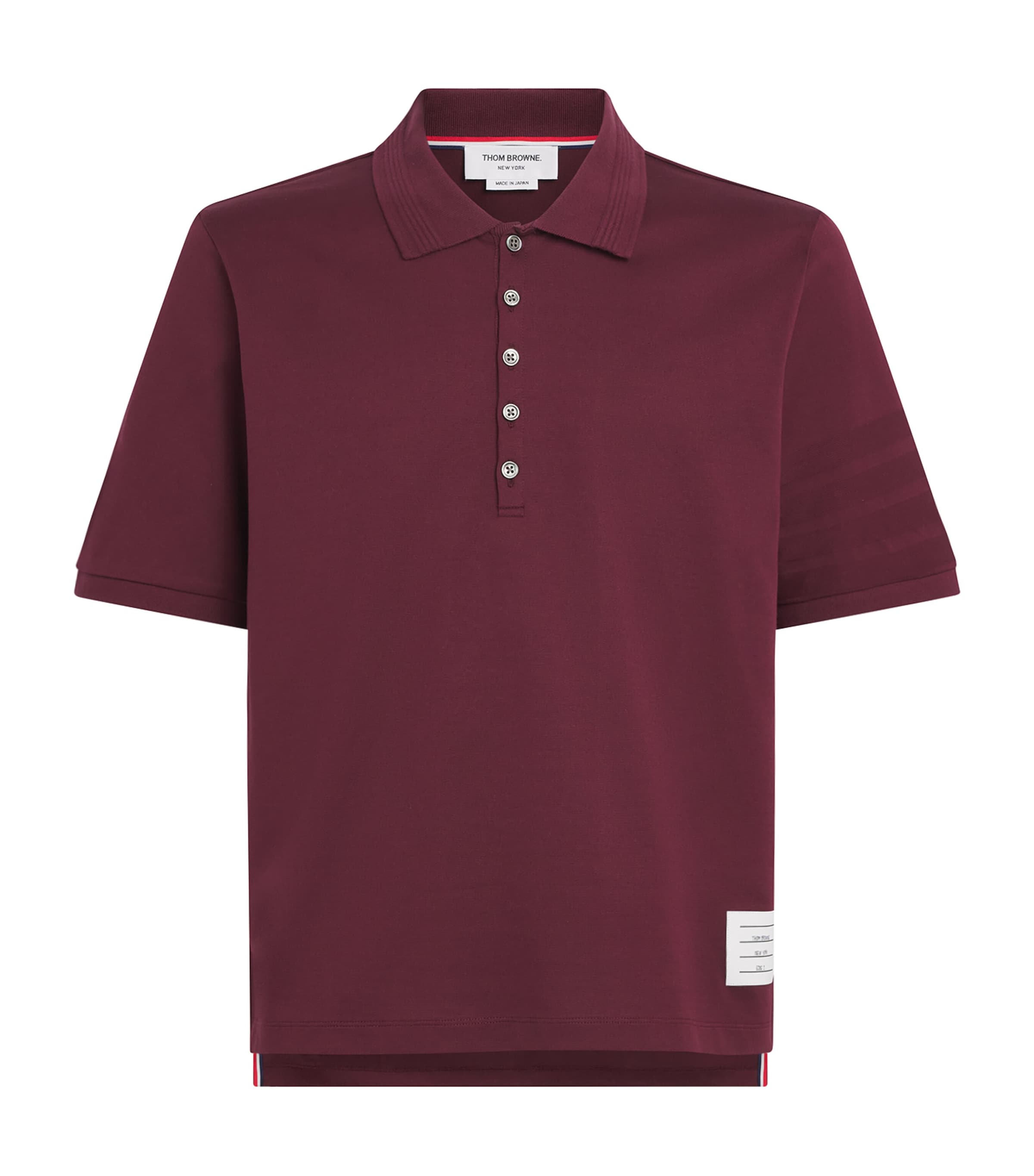 Thom Browne Mens Cotton Milano-Stitch 4-Bar Polo Shirt Burgundy