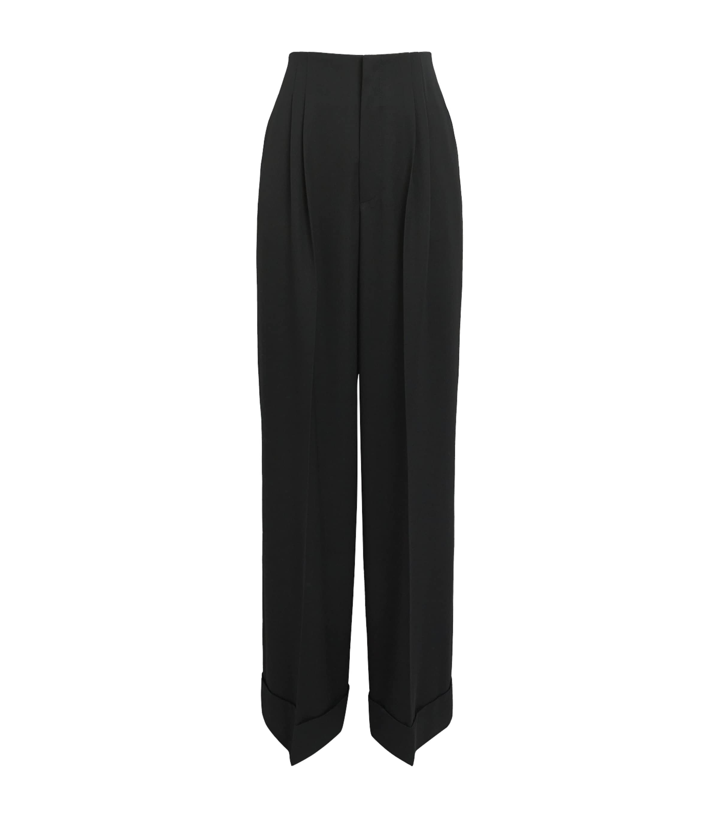 Chloé Womens Wool Pleated Wide-Leg Trousers Black