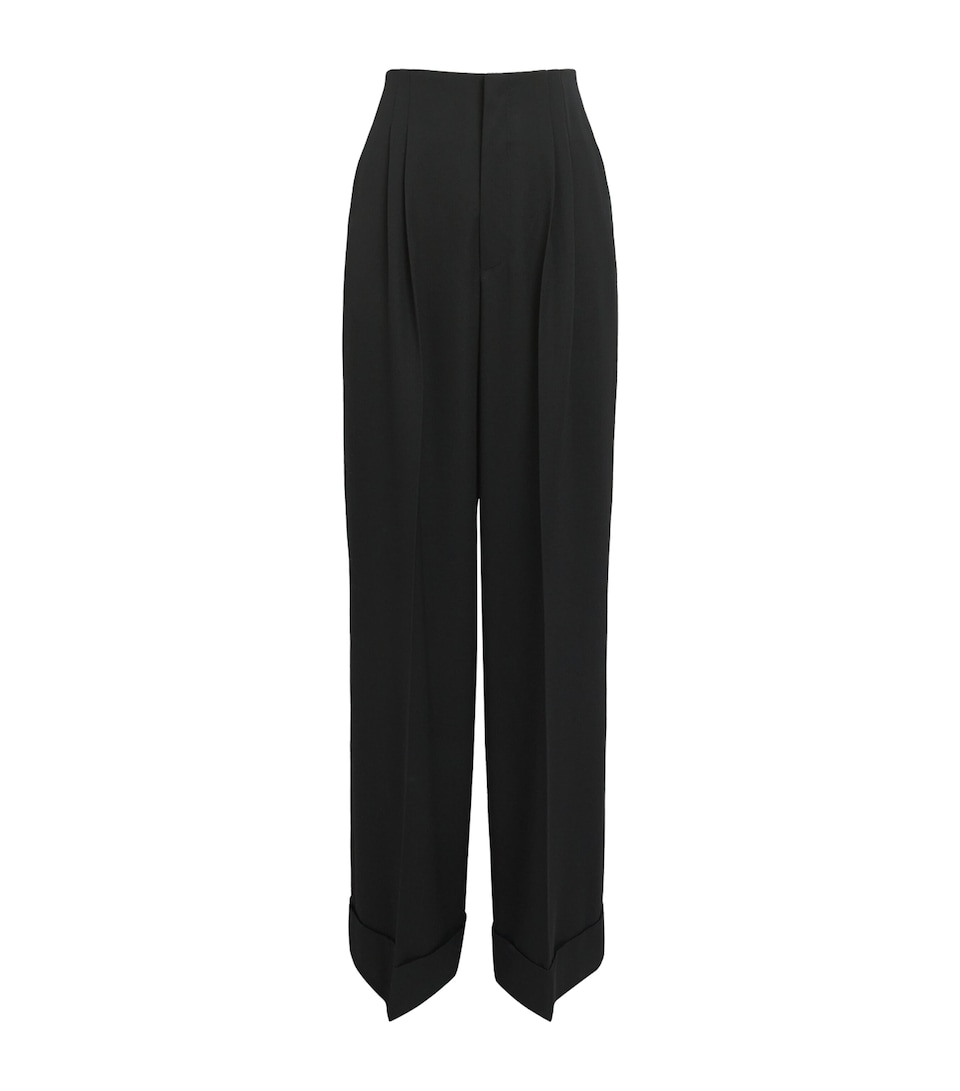 Chloé Womens Wool Pleated Wide-Leg Trousers Black