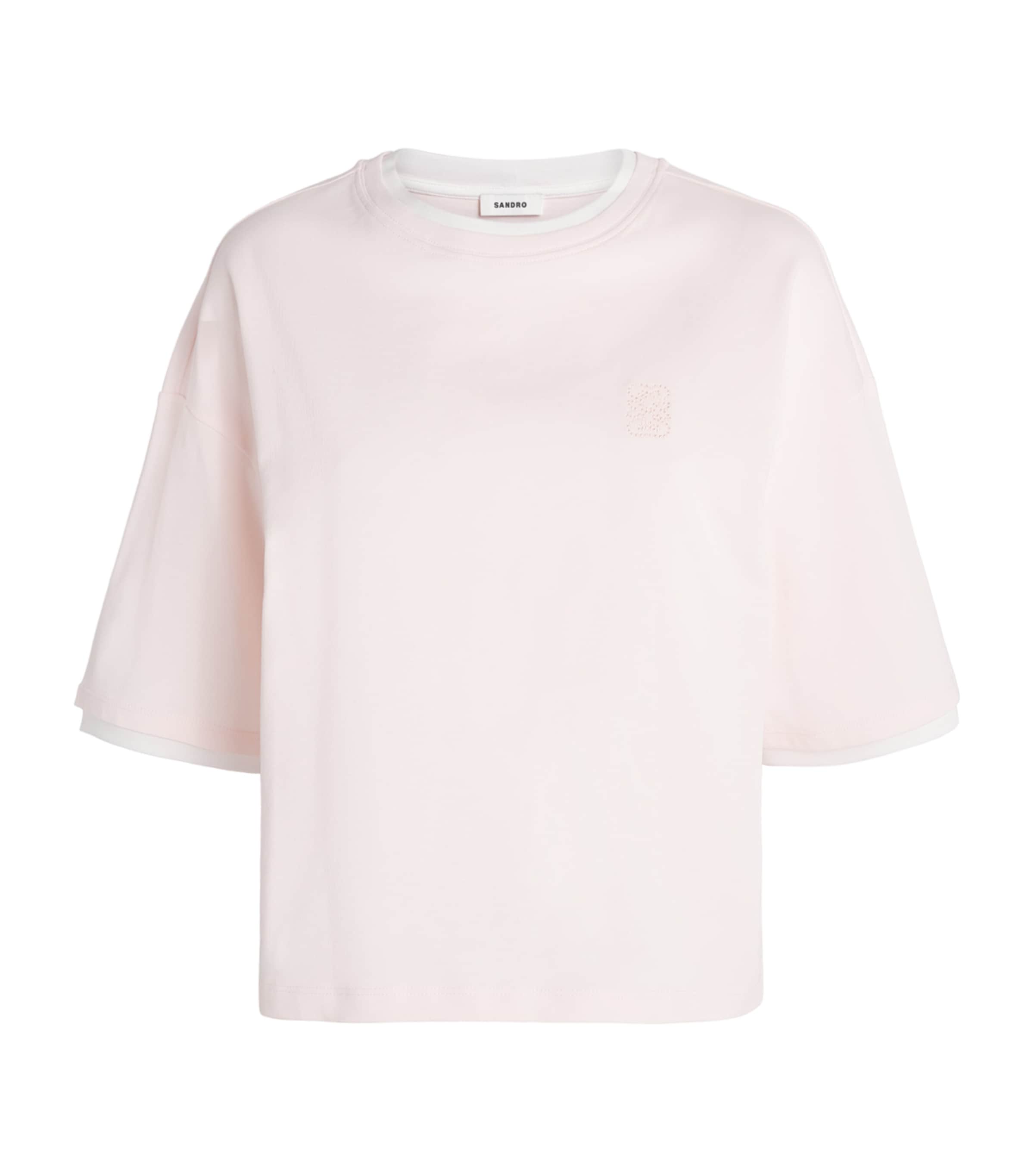 Sandro Paris Womens Cotton Layered T-Shirt Light Pink