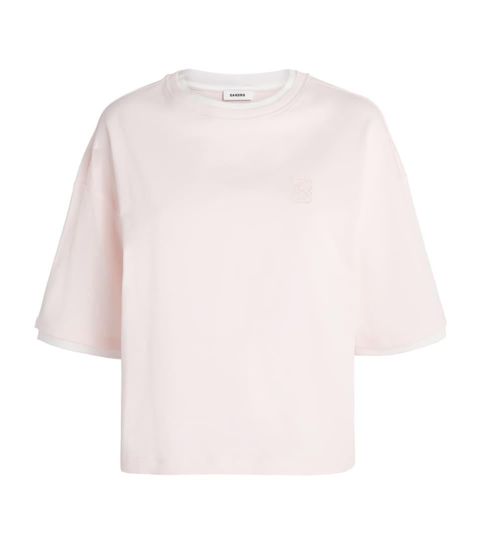 Sandro Paris Womens Cotton Layered T-Shirt Light Pink
