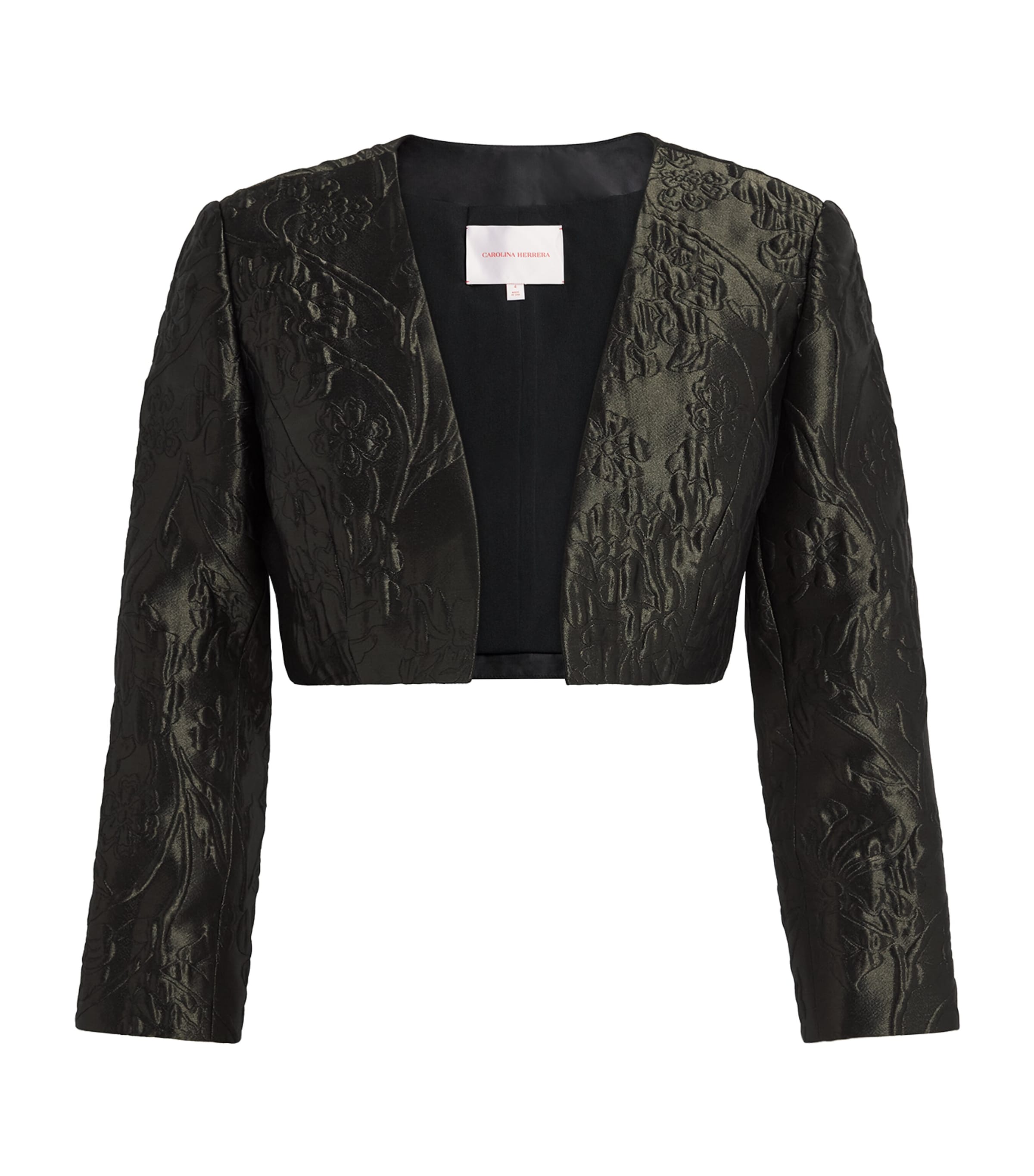 Carolina Herrera Womens Cloqué Floral Cropped Jacket Forest Green