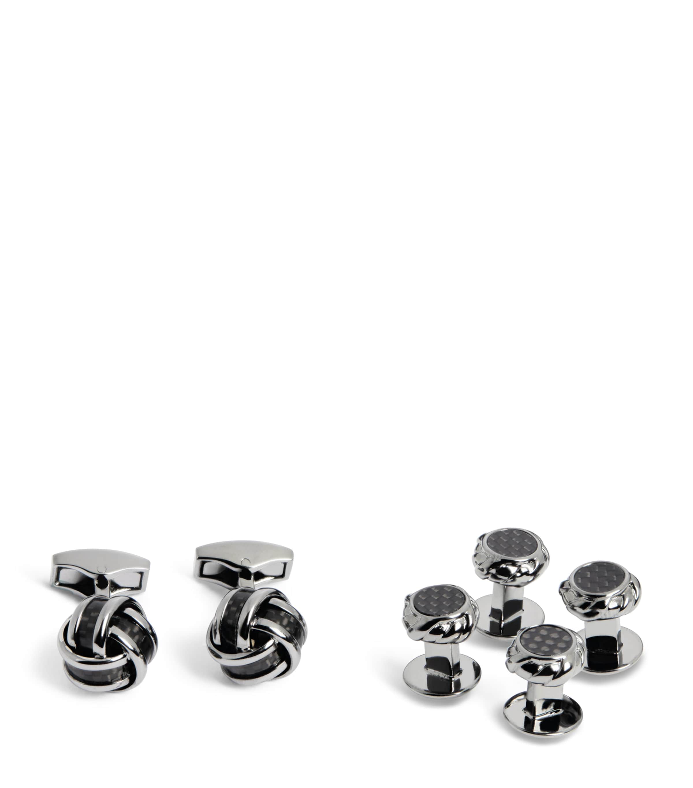 Carbon Fibre Knot Cufflinks and Stud Set