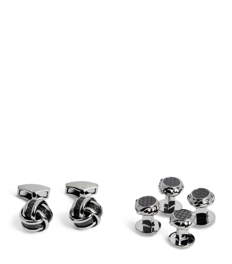 Carbon Fibre Knot Cufflinks and Stud Set