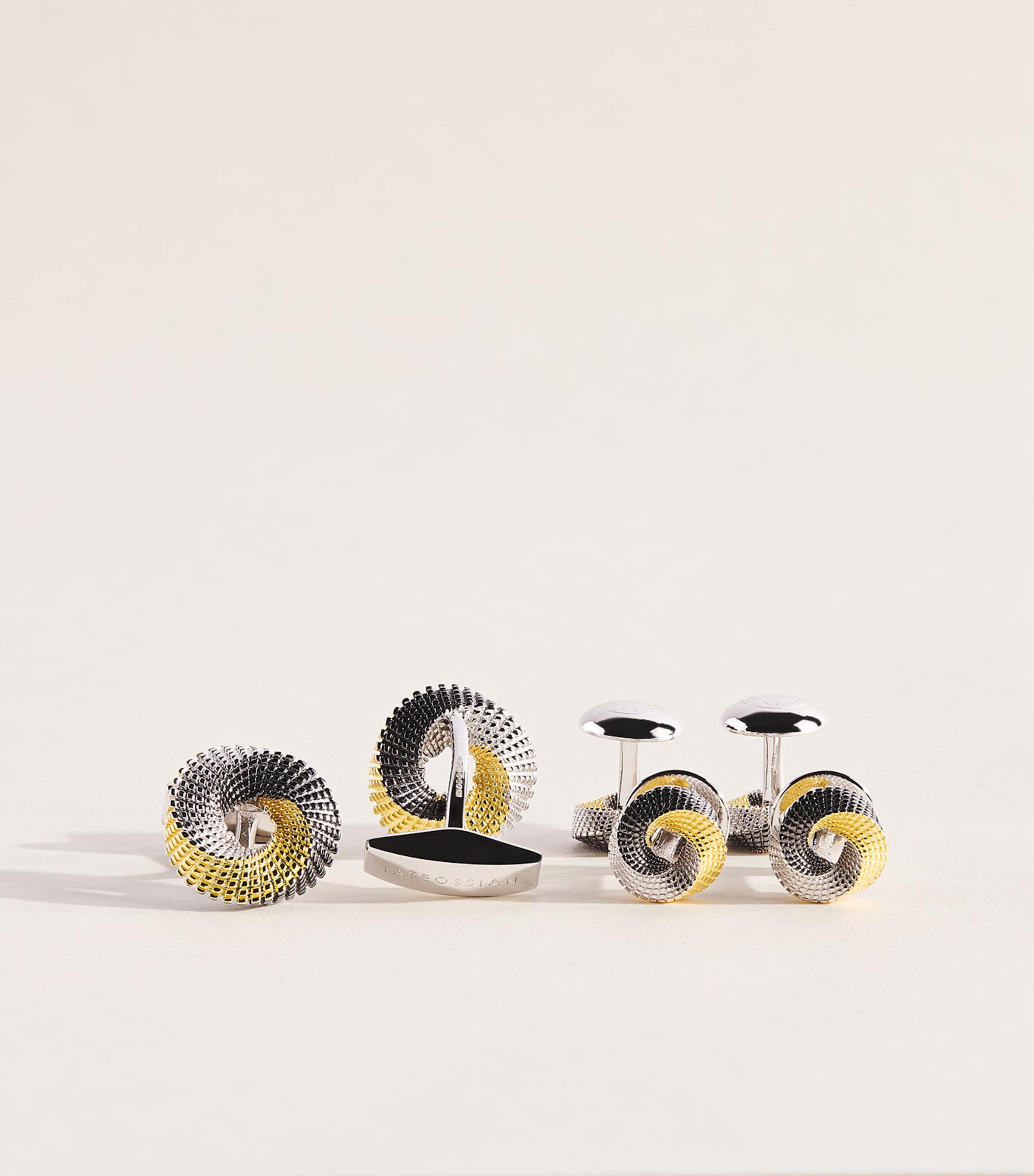 Tateossian Sterling Silver Mobius Knot Cufflinks and Studs Set Multi Coloured