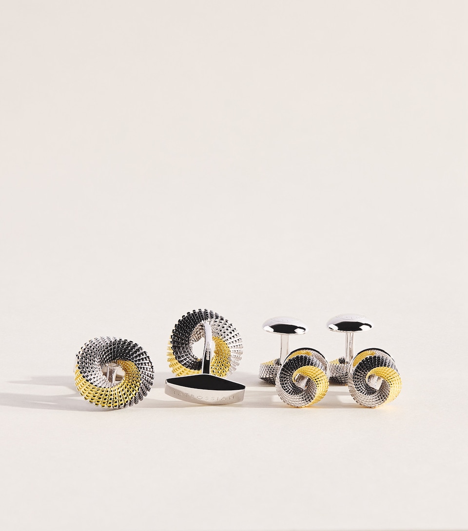 Tateossian Sterling Silver Mobius Knot Cufflinks and Studs Set Multi Coloured