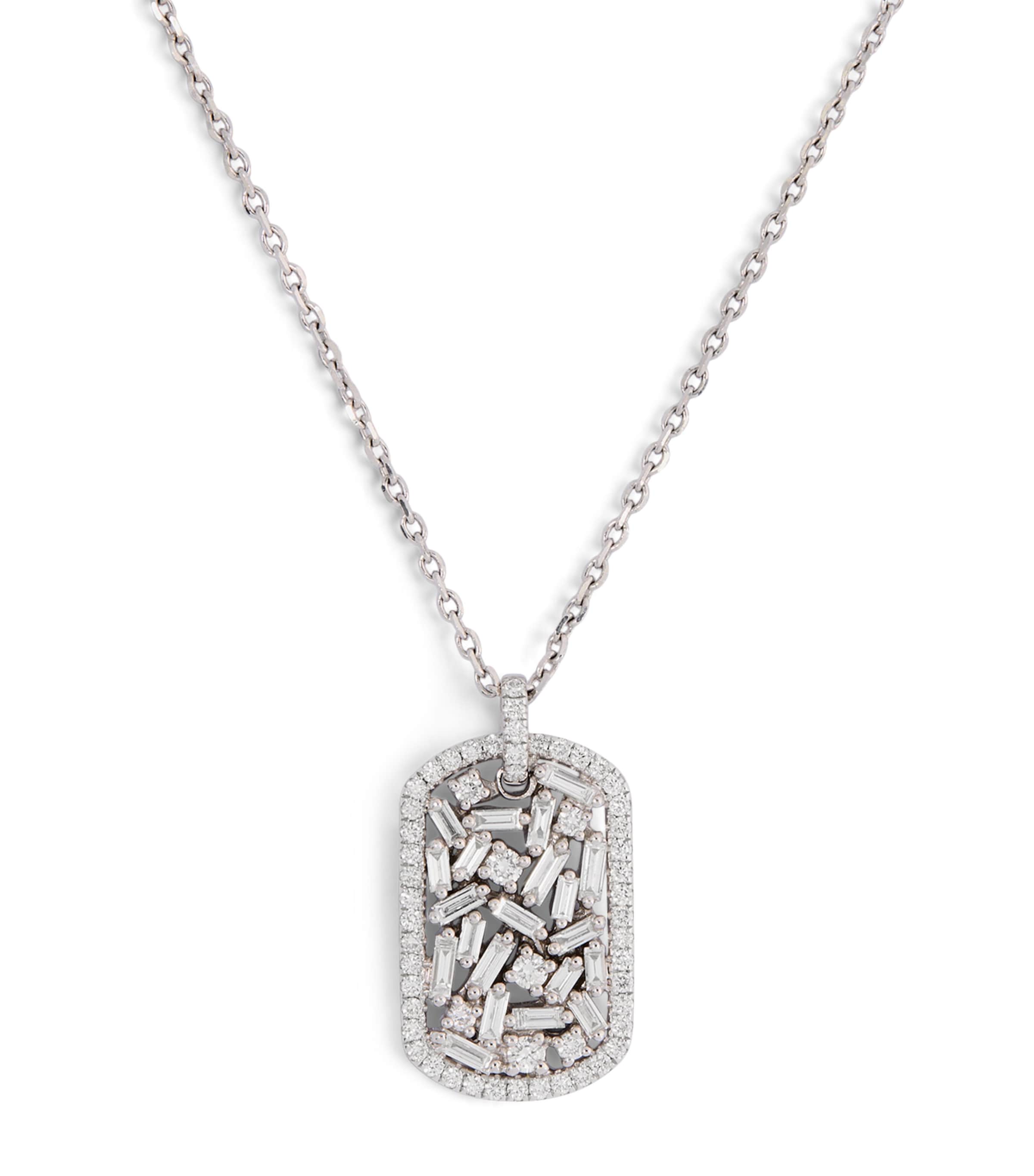 Suzanne Kalan White Gold and Diamond Medium Dog Tag Pendant Necklace Wg/wd