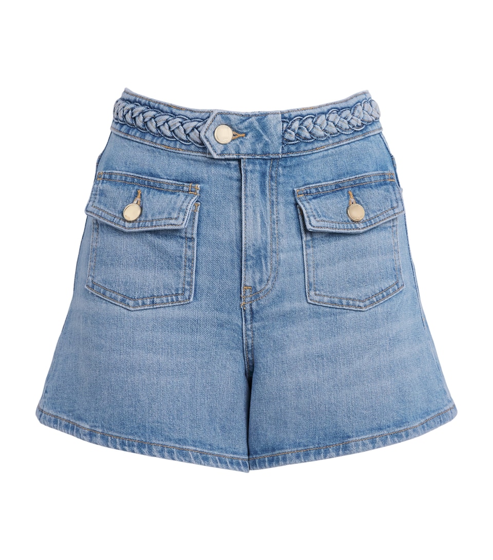 Maje Womens Braided Flared Denim Shorts Blue