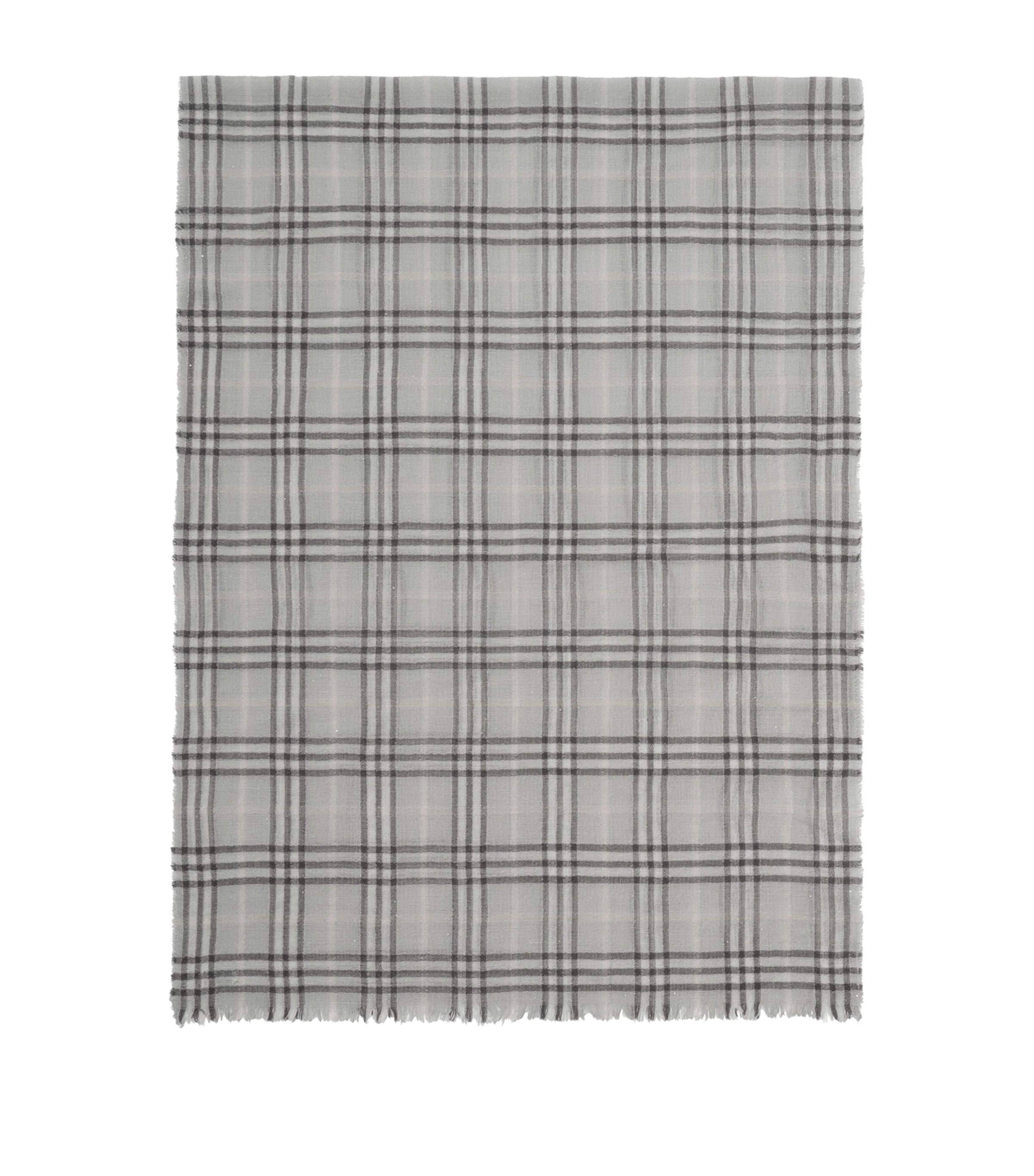 Burberry Wool-Silk Sequinned Check Scarf Mitten Grey