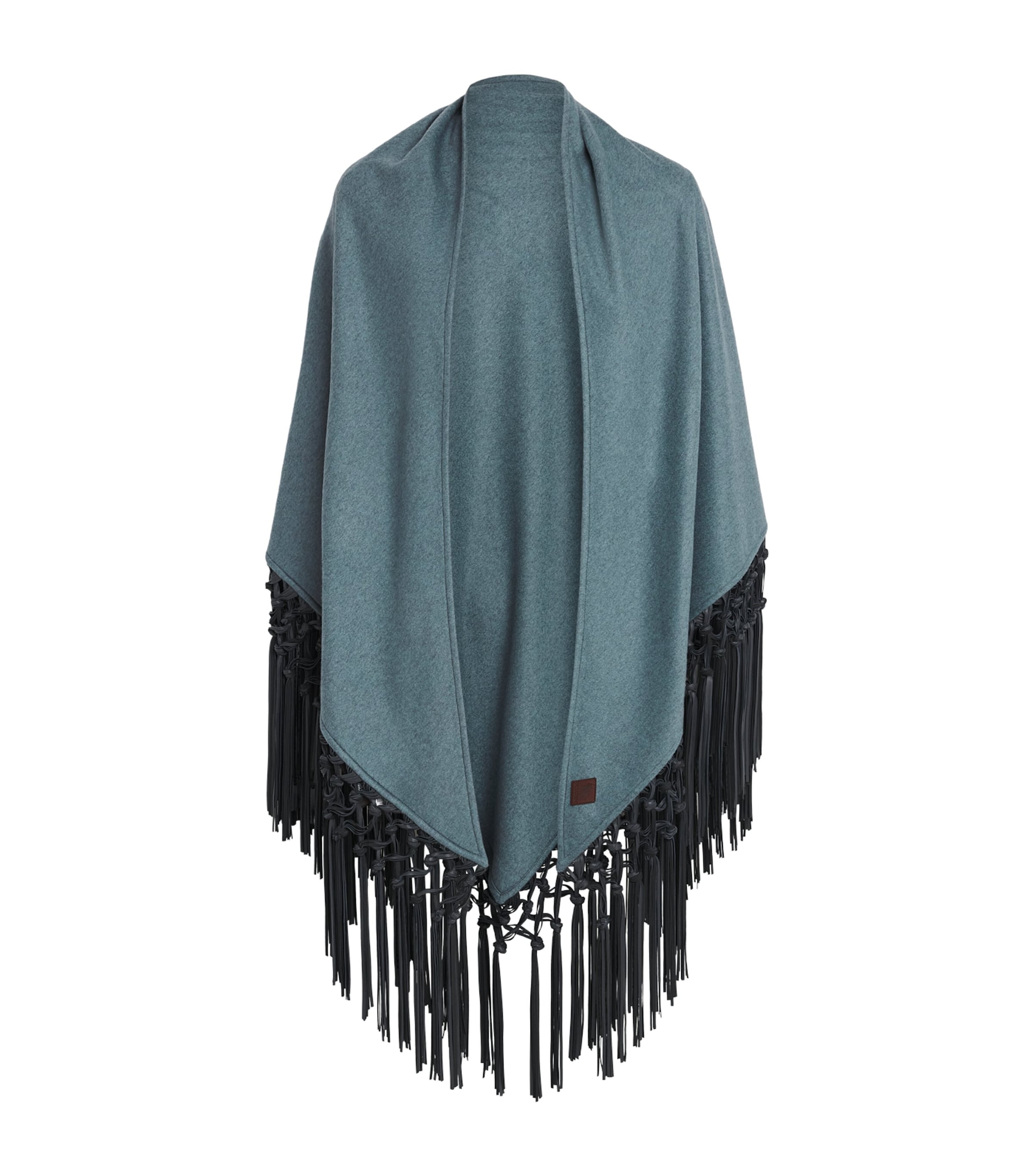 Colombo Womens Cashmere and Leather Fringe-Trim Cape Light Blue