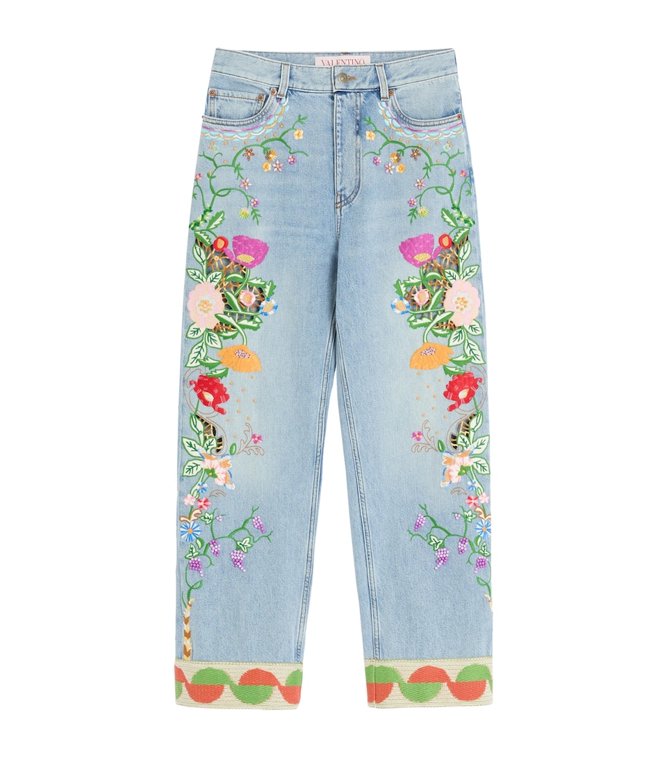 Floral-Embroidered Jeans